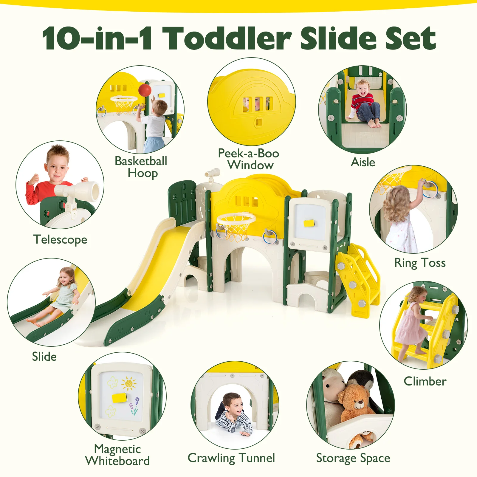 10 in 1 Toddler Slide Set, Kids Slide and Climber Playset, Indoor Playground for Ages 3+ - Image 4