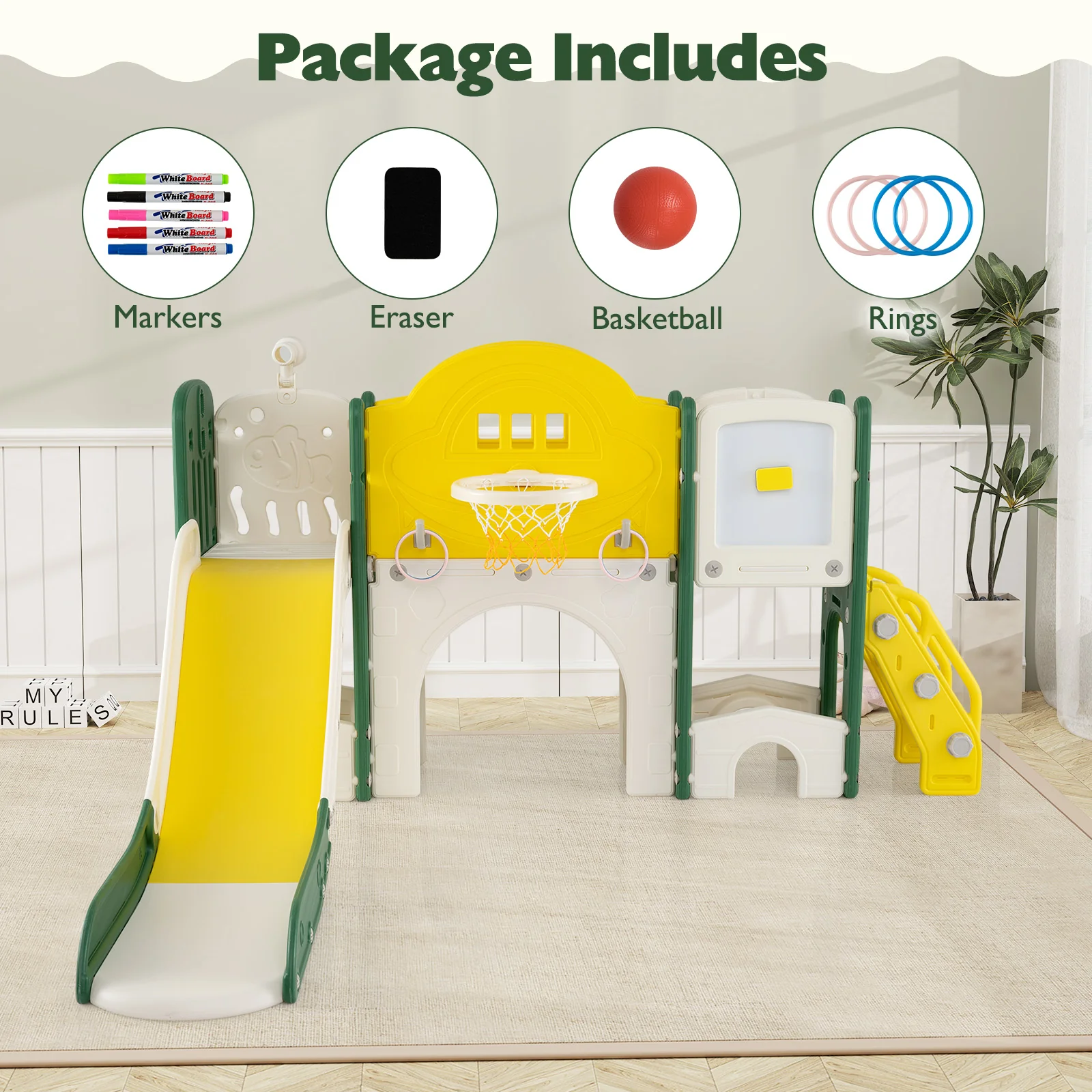 10 in 1 Toddler Slide Set, Kids Slide and Climber Playset, Indoor Playground for Ages 3+ - Image 7