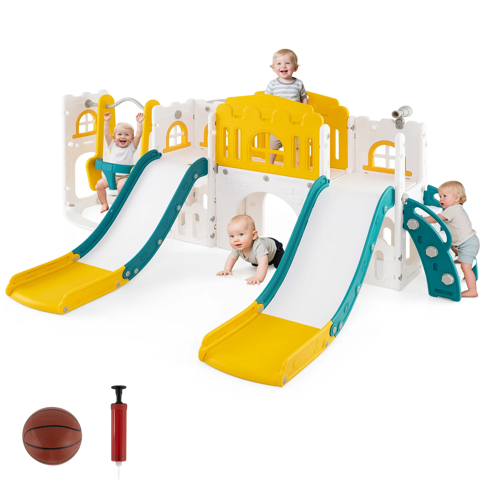 10 in 1 Toddler Swing and Slide Set, Kids Double Slides and Climber Playset - Image 10