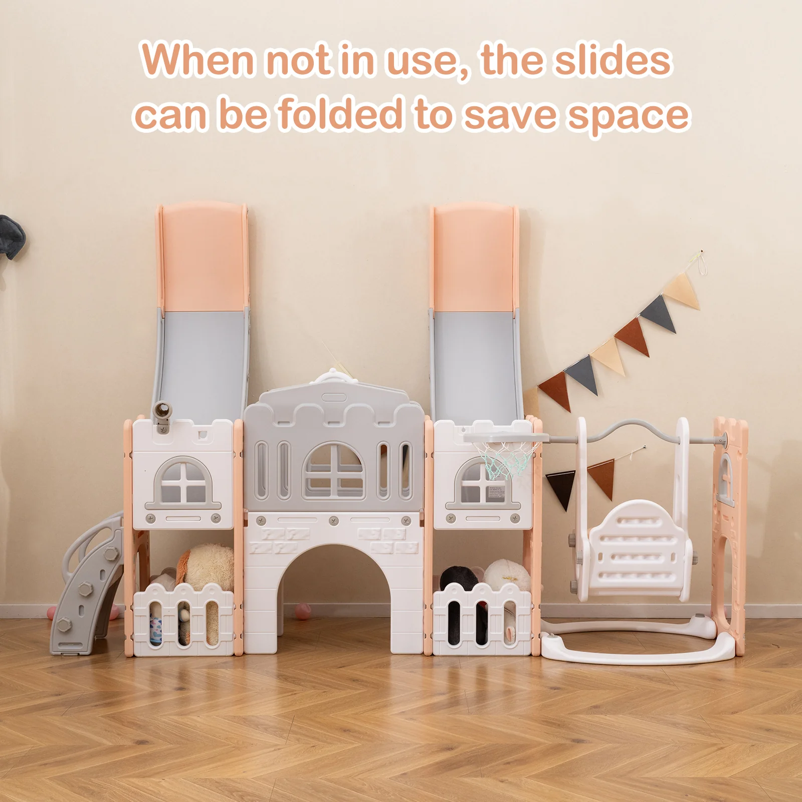 10 in 1 Toddler Swing and Slide Set, Kids Double Slides and Climber Playset - Image 3