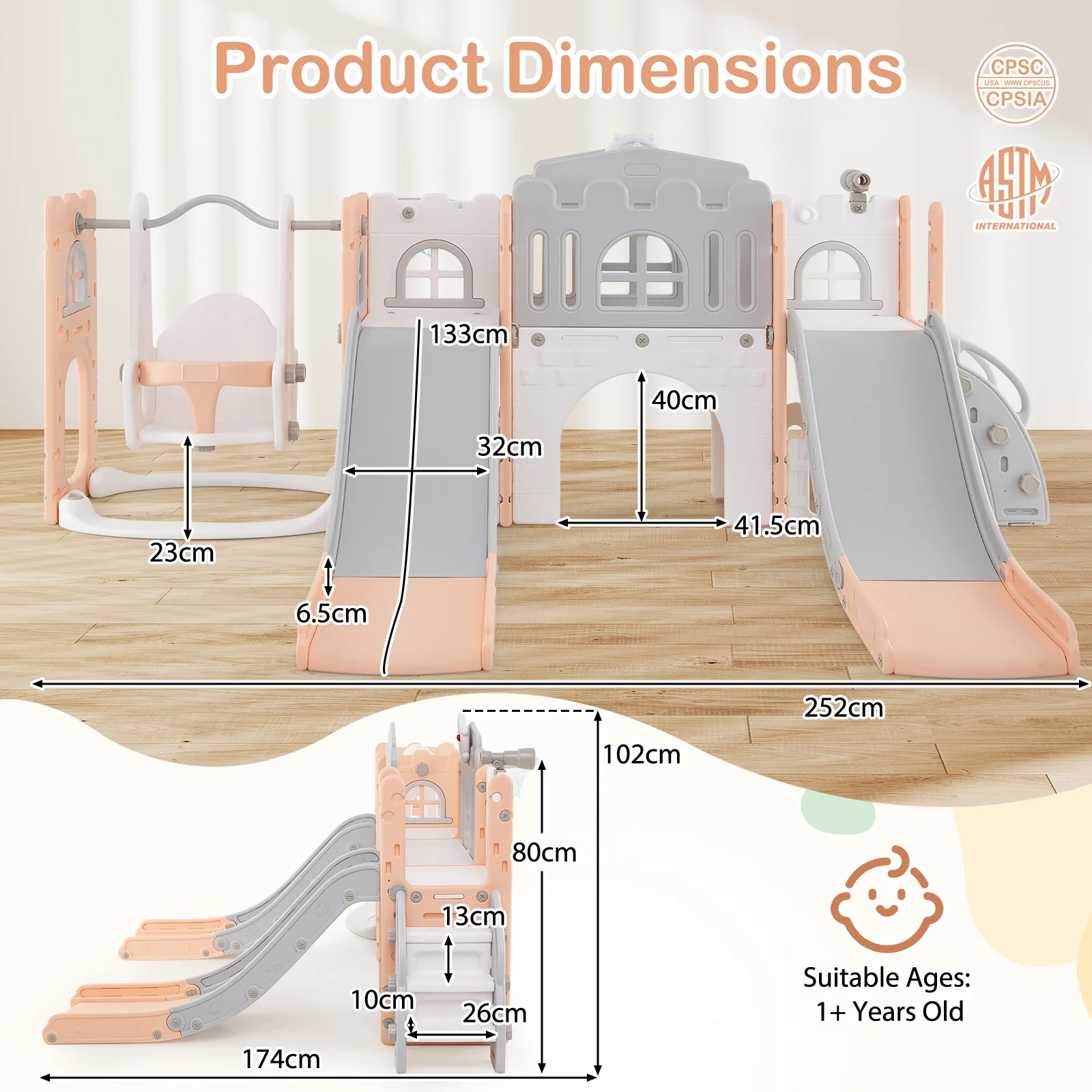 10 in 1 Toddler Swing and Slide Set, Kids Double Slides and Climber Playset - Image 4