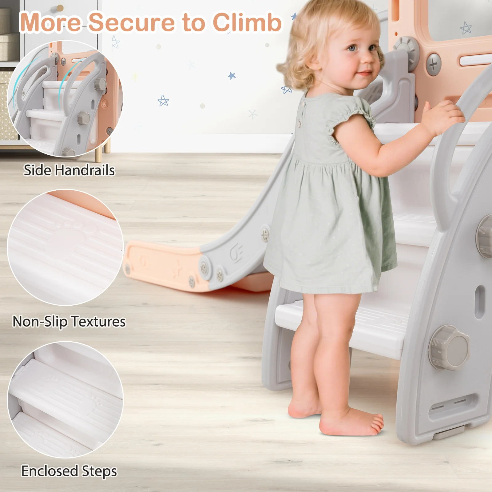 10 in 1 Toddler Swing and Slide Set, Kids Double Slides and Climber Playset - Image 7