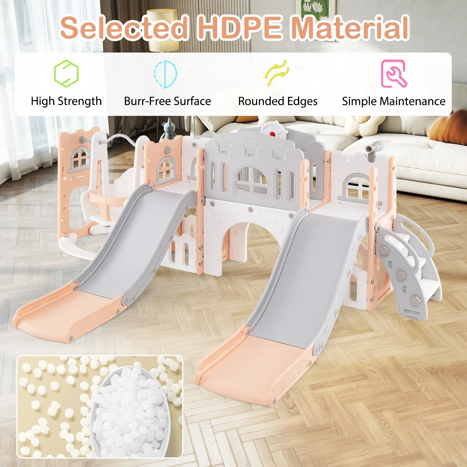 10 in 1 Toddler Swing and Slide Set, Kids Double Slides and Climber Playset - Image 8