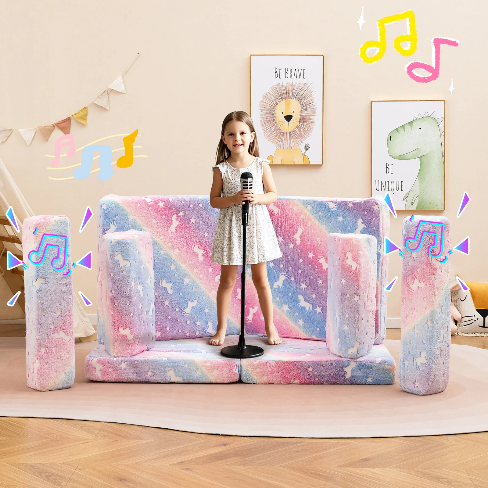 10 Pcs Modular Kids Play Couch, Toddler Sectional Sofa Glow in the Dark, Convertible Baby Sofa & Floor Cushion - Image 2