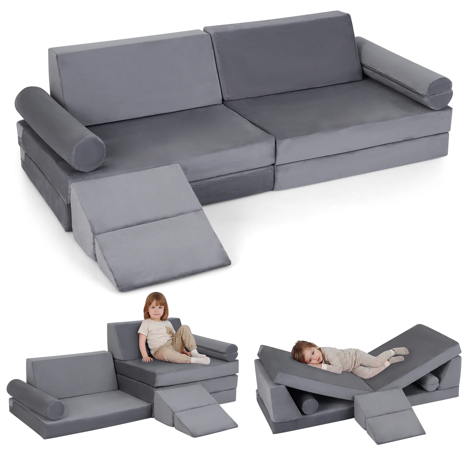 10-Piece Climb and Crawl Foam Playset Modular Kids Play Couch - Image 10