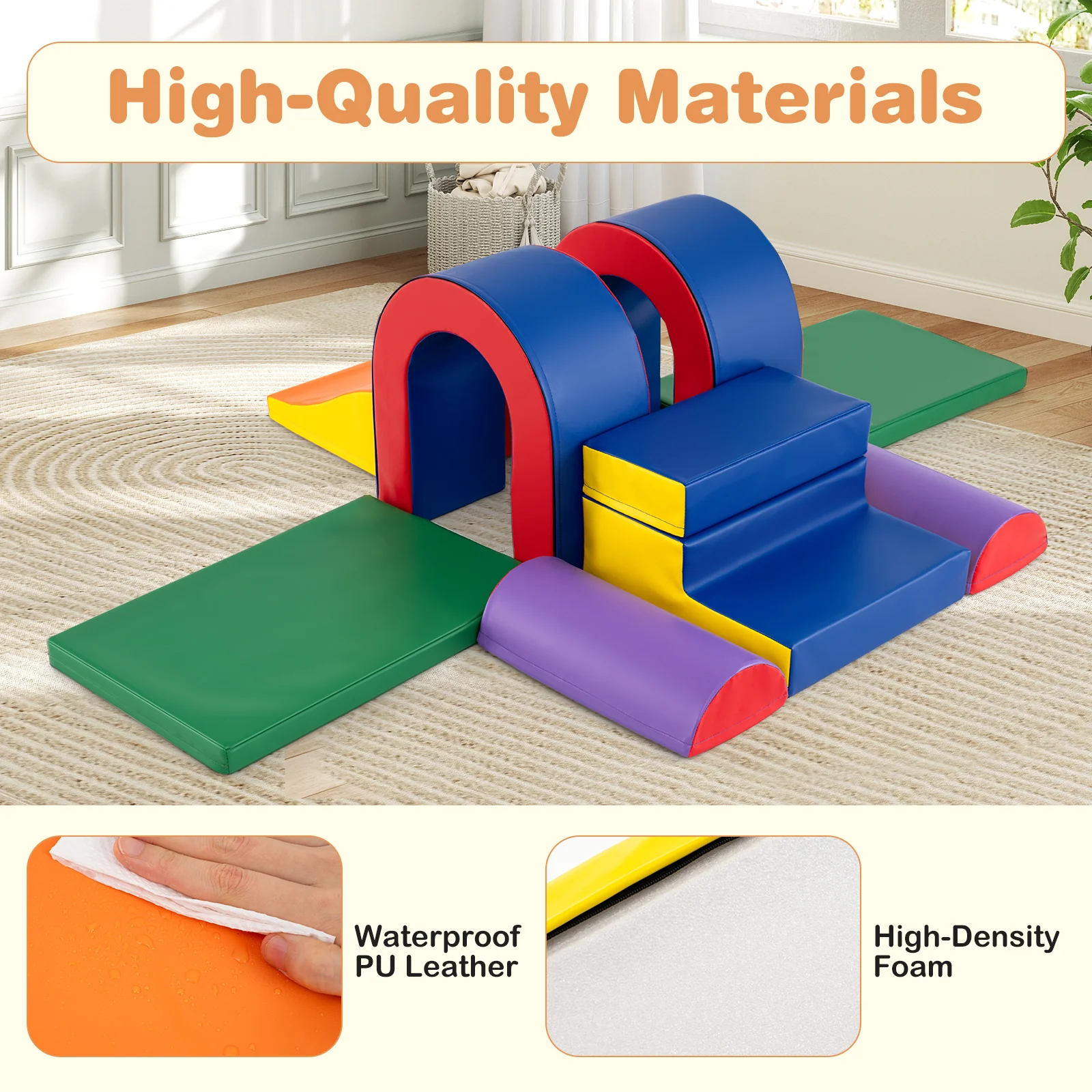 10-Piece Foam Climbing Blocks, Soft PU Leather Play Gym - Image 4