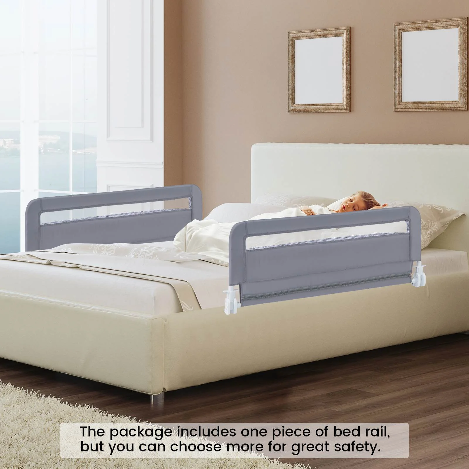 BABY JOY Toddler Foldable Bed Rail Cot Guard Baby Kids Bedrail with Safety Strap - Image 3