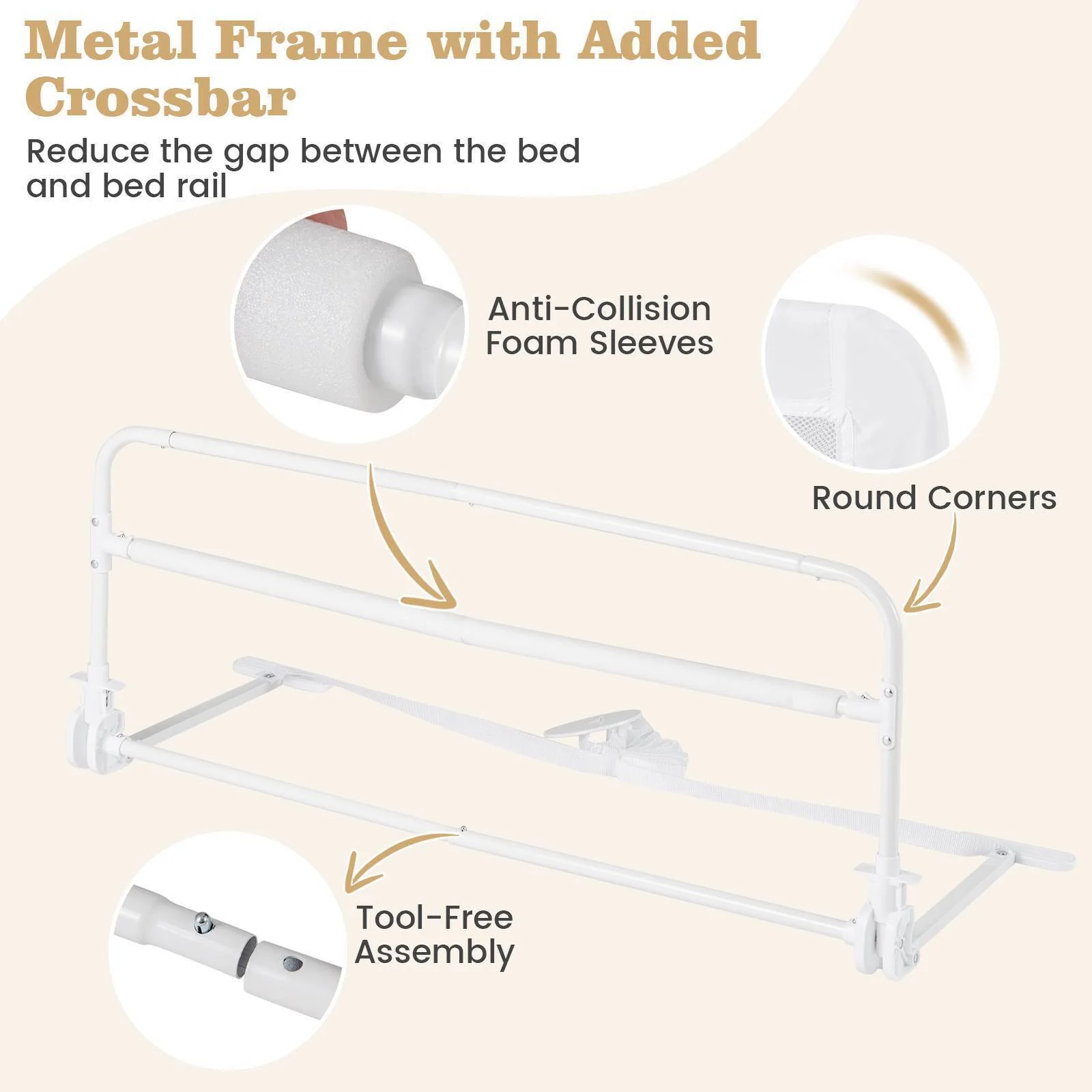 BABY JOY Toddler Foldable Bed Rail Cot Guard Baby Kids Bedrail with Safety Strap - Image 6