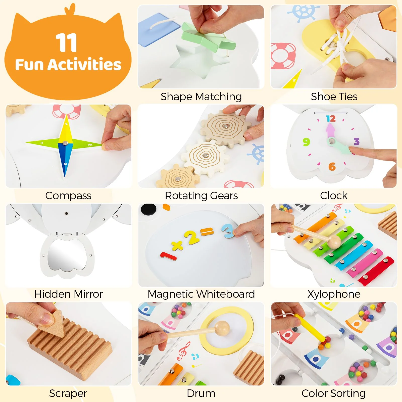 11-In-1 Owl Activity Wall Busy Board Panels for Kids 3+ Years Old - Image 4