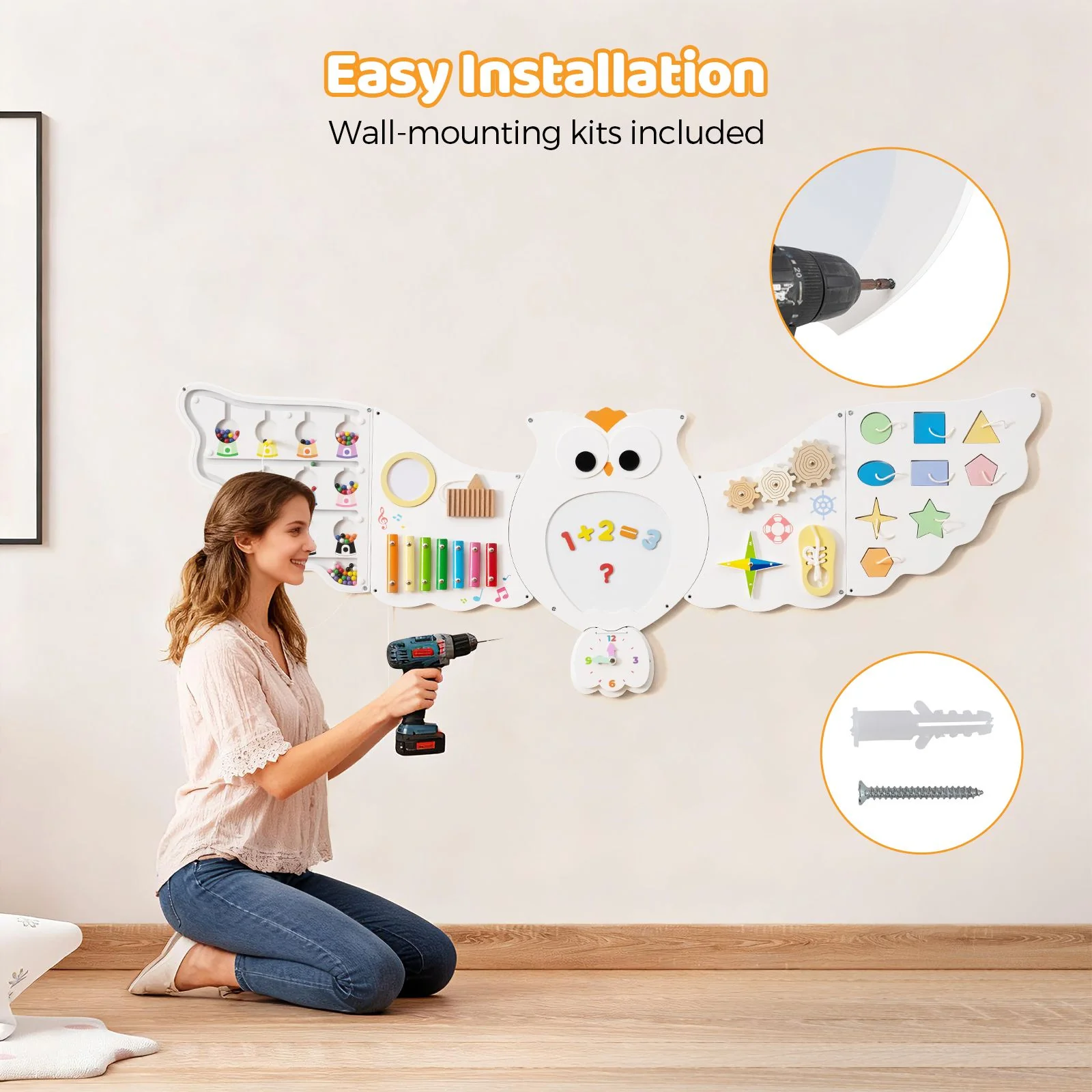 11-In-1 Owl Activity Wall Busy Board Panels for Kids 3+ Years Old - Image 6