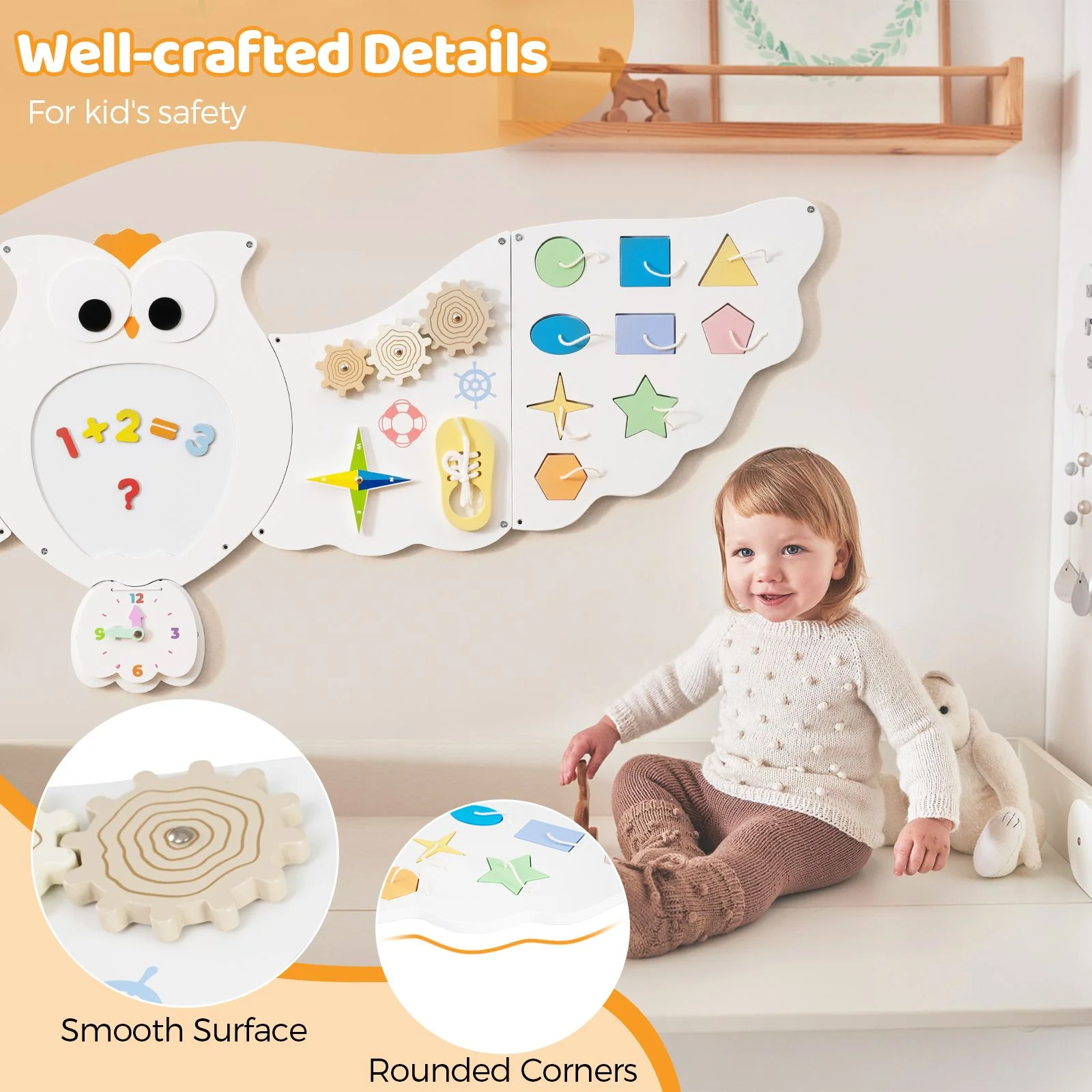 11-In-1 Owl Activity Wall Busy Board Panels for Kids 3+ Years Old - Image 8