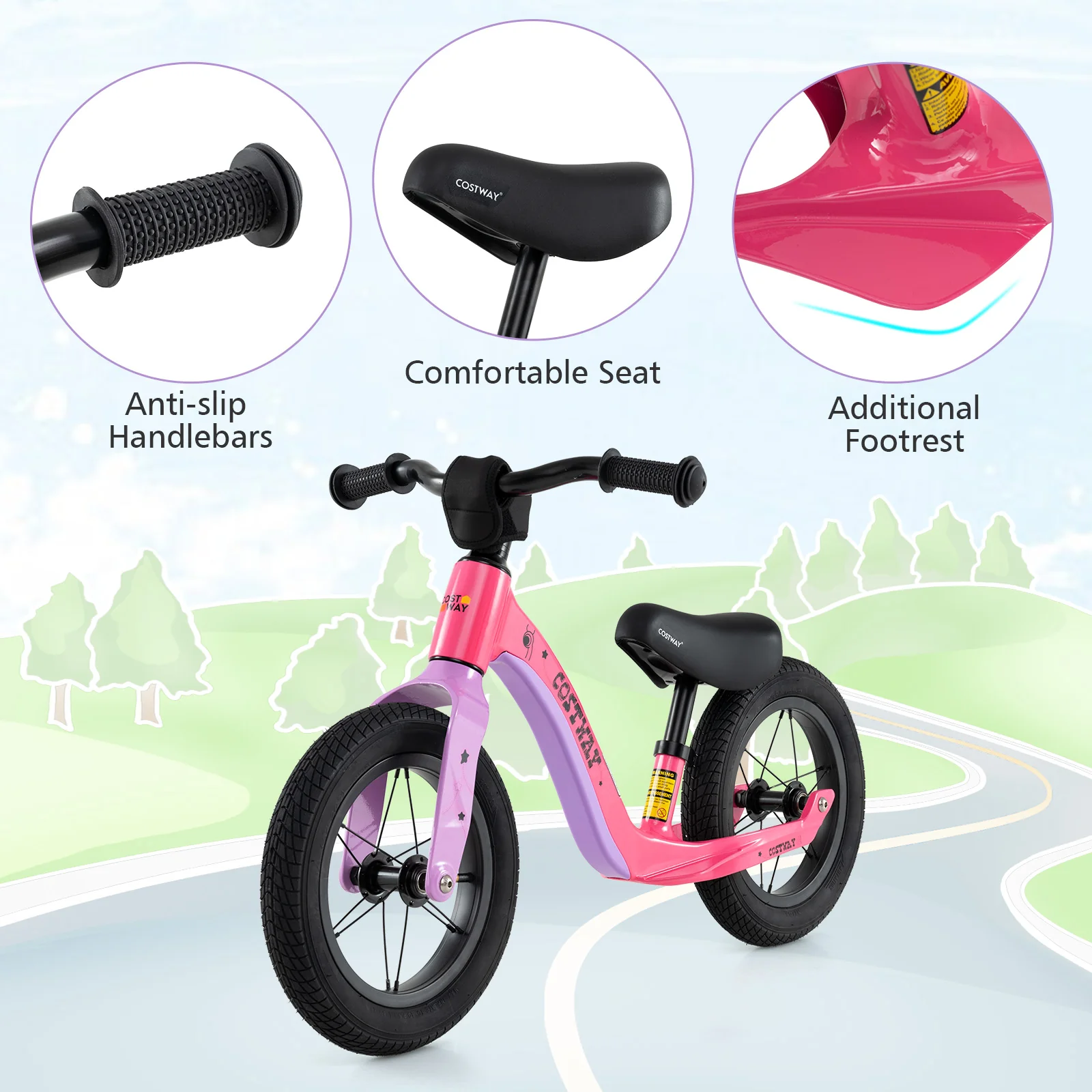 12-Inch Balance Bike, 2 Wheels Kids Bike with Adjustable Seat, First Bike w/ 360° Rotatable Handlebar - Image 10