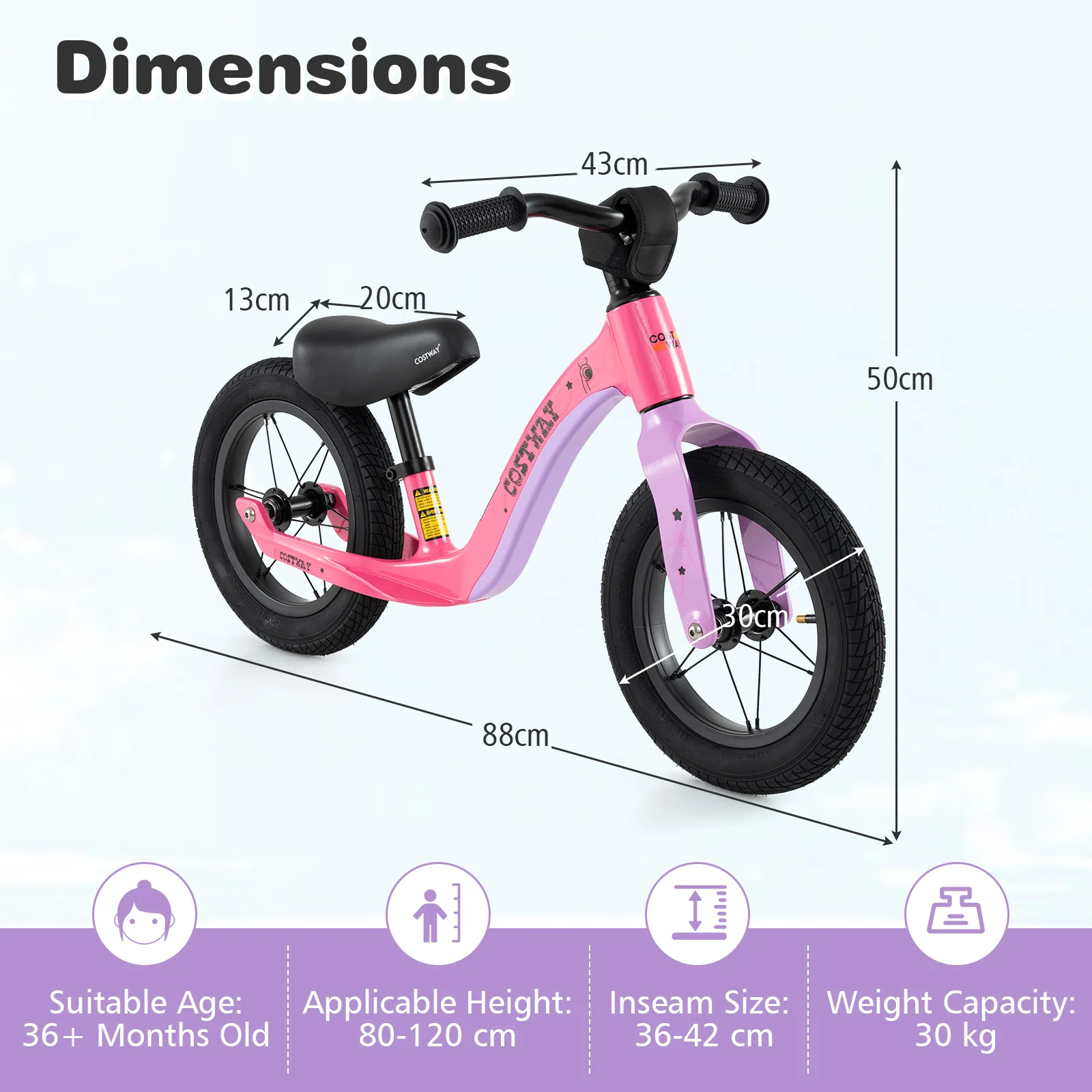 12-Inch Balance Bike, 2 Wheels Kids Bike with Adjustable Seat, First Bike w/ 360° Rotatable Handlebar - Image 5