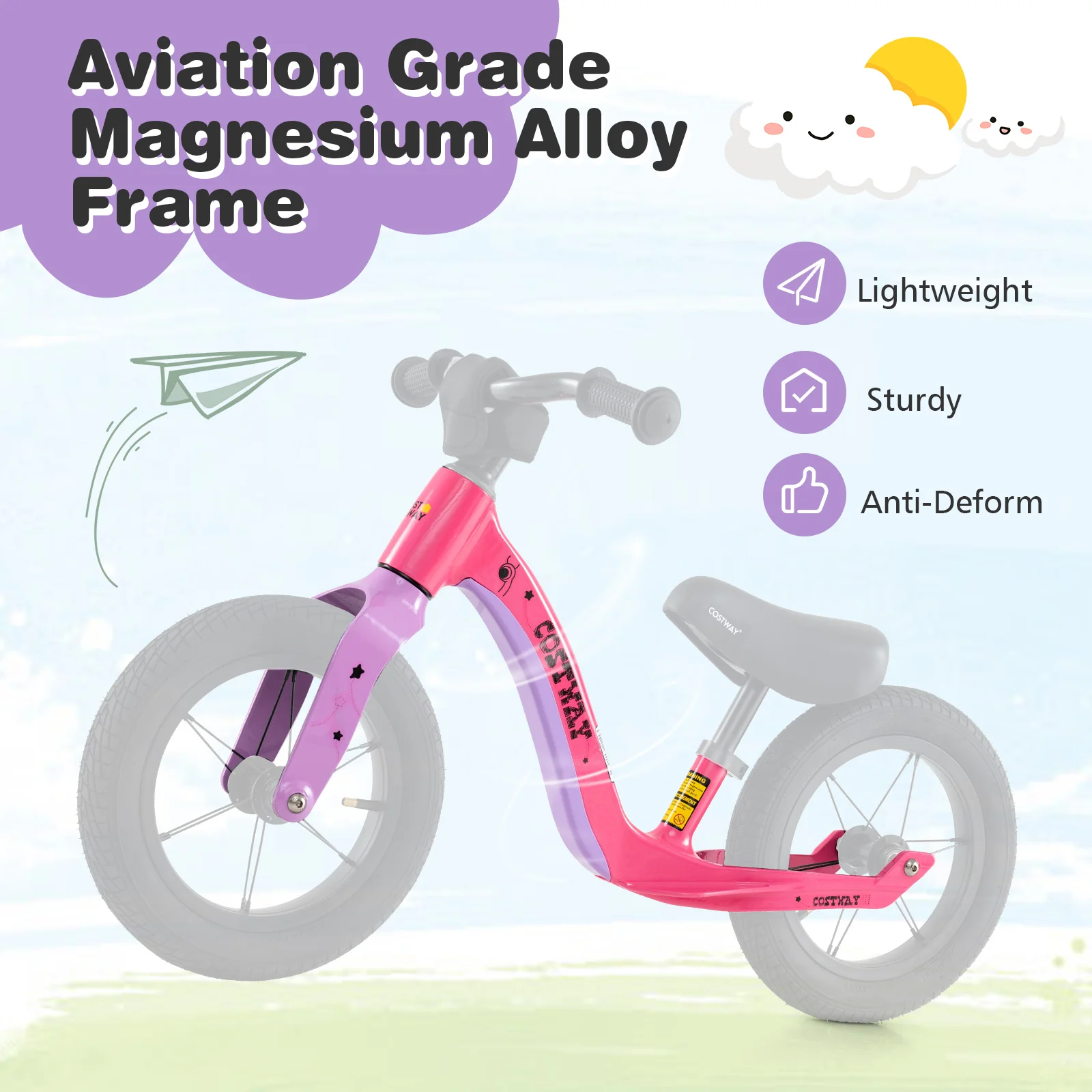 12-Inch Balance Bike, 2 Wheels Kids Bike with Adjustable Seat, First Bike w/ 360° Rotatable Handlebar - Image 6
