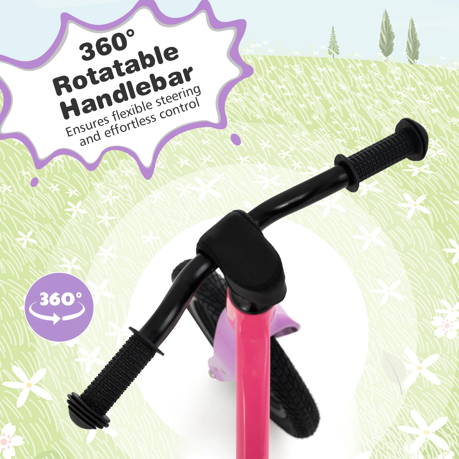 12-Inch Balance Bike, 2 Wheels Kids Bike with Adjustable Seat, First Bike w/ 360° Rotatable Handlebar - Image 7