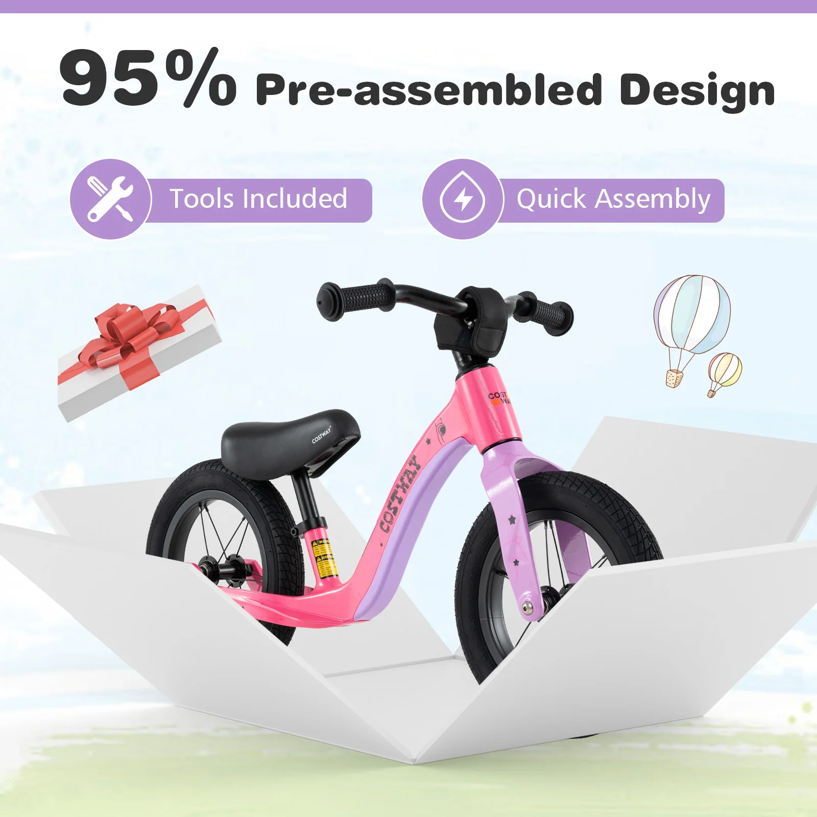 12-Inch Balance Bike, 2 Wheels Kids Bike with Adjustable Seat, First Bike w/ 360° Rotatable Handlebar - Image 8