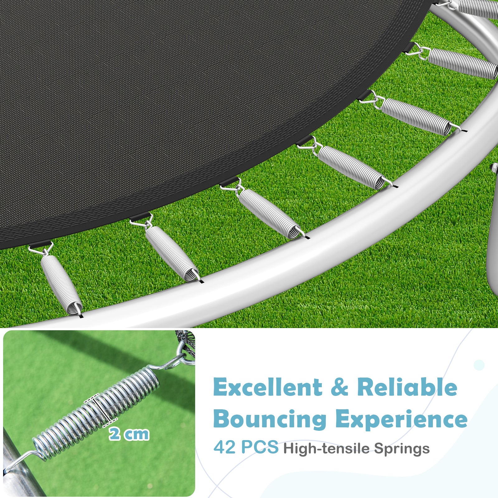 12FT 10FT 8FT Outdoor Trampoline, Heavy-Duty Recreational Trampoline with Safety Enclosure Net - Image 10