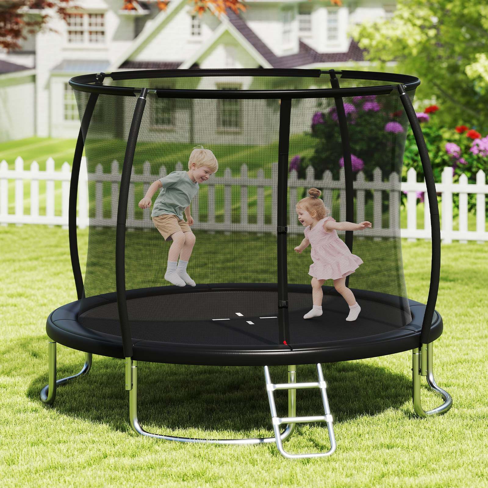 12FT 10FT 8FT Outdoor Trampoline, Heavy-Duty Recreational Trampoline with Safety Enclosure Net - Image 18