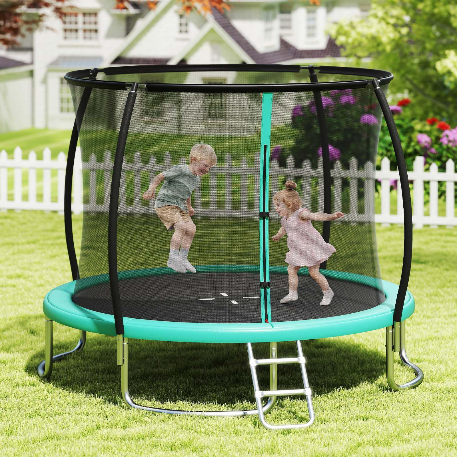 12FT 10FT 8FT Outdoor Trampoline, Heavy-Duty Recreational Trampoline with Safety Enclosure Net - Image 19