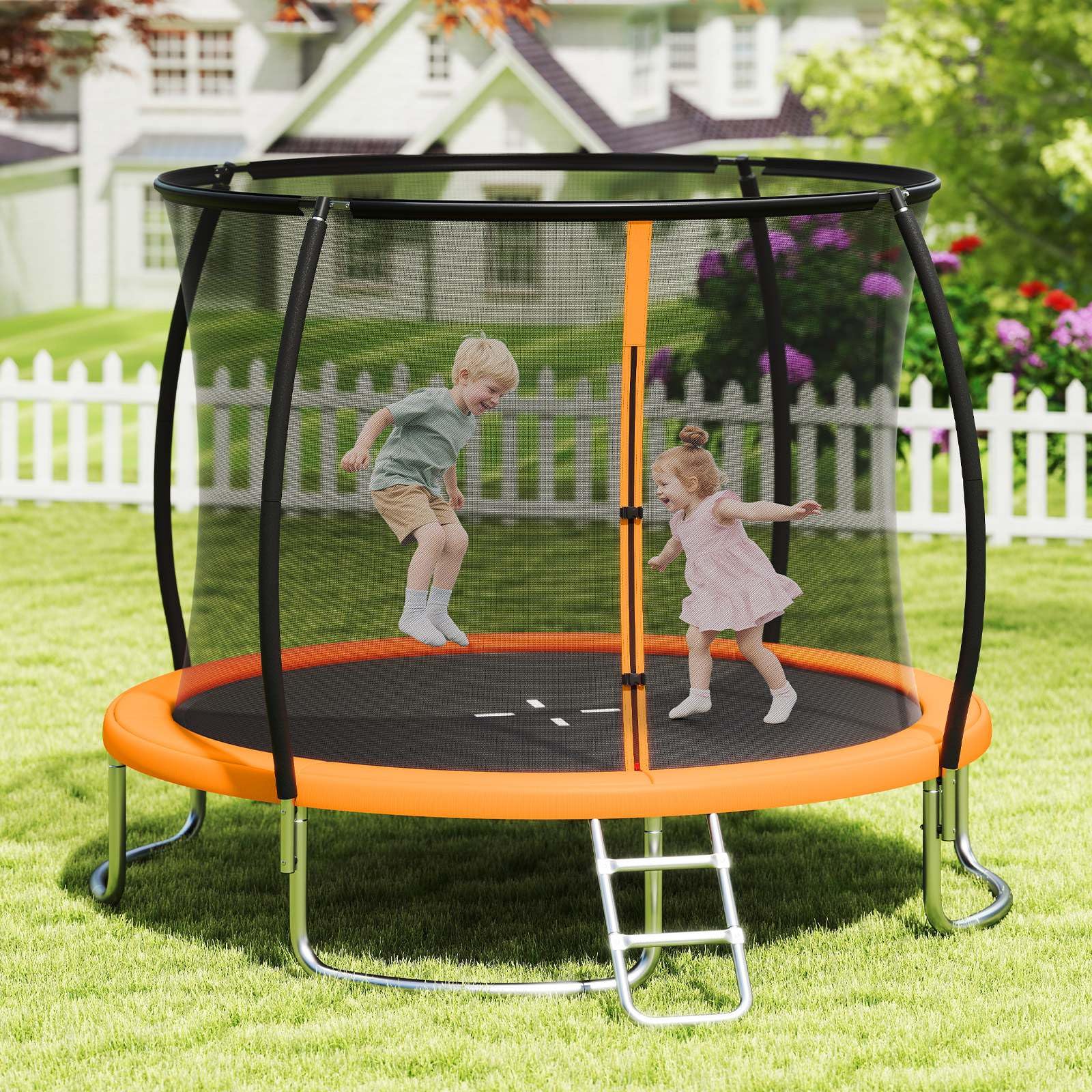 12FT 10FT 8FT Outdoor Trampoline, Heavy-Duty Recreational Trampoline with Safety Enclosure Net - Image 20