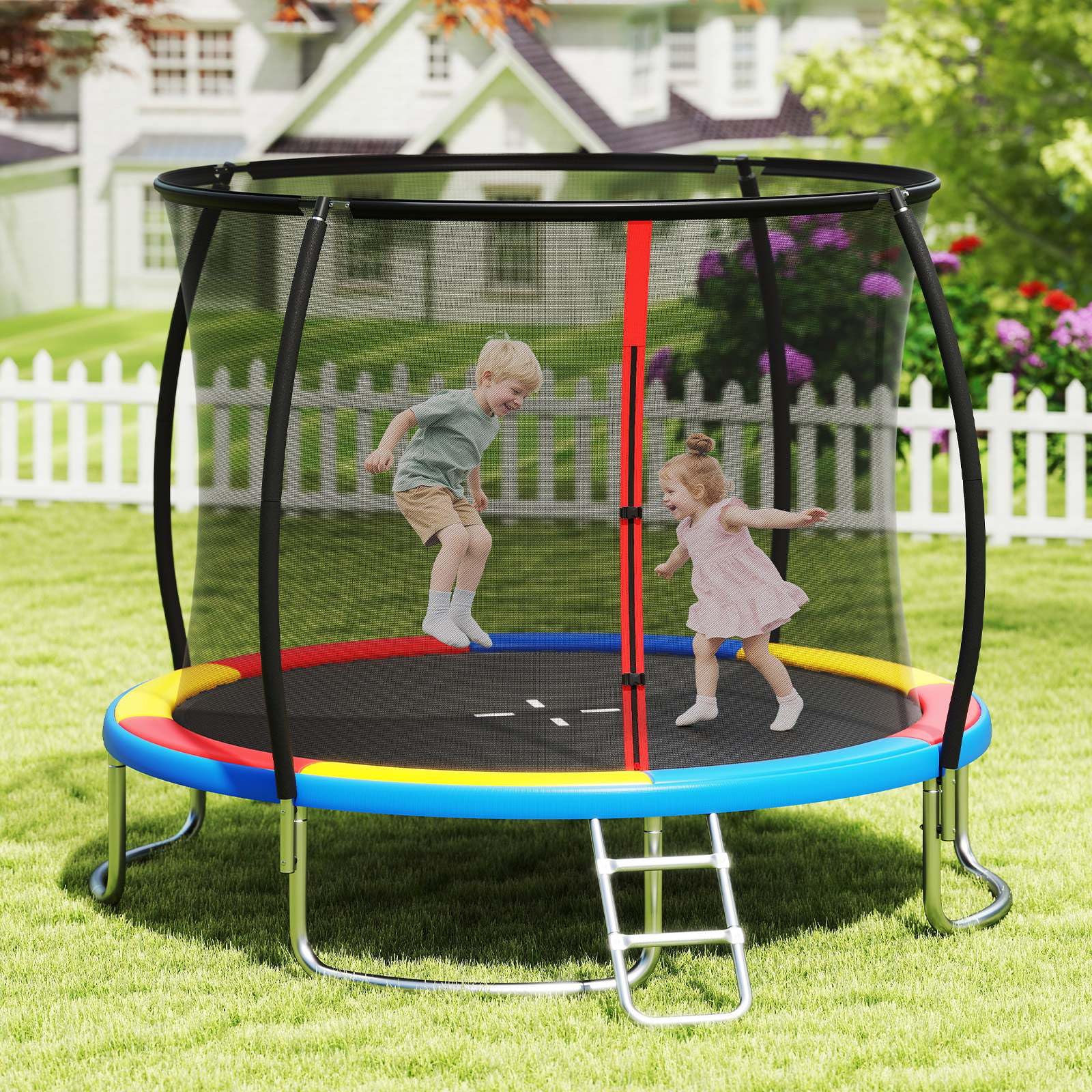 12FT 10FT 8FT Outdoor Trampoline, Heavy-Duty Recreational Trampoline with Safety Enclosure Net - Image 21