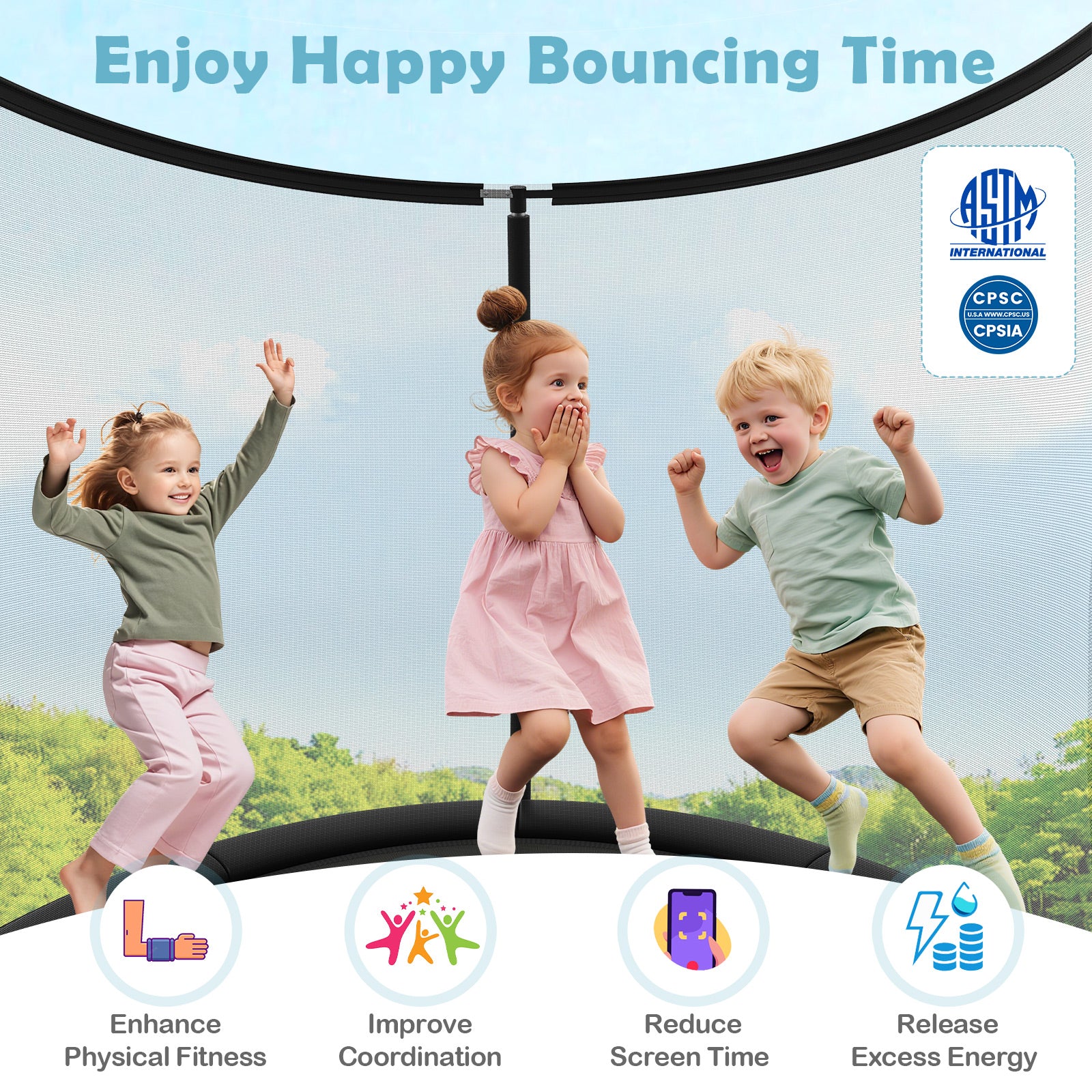 12FT 10FT 8FT Outdoor Trampoline, Heavy-Duty Recreational Trampoline with Safety Enclosure Net - Image 8