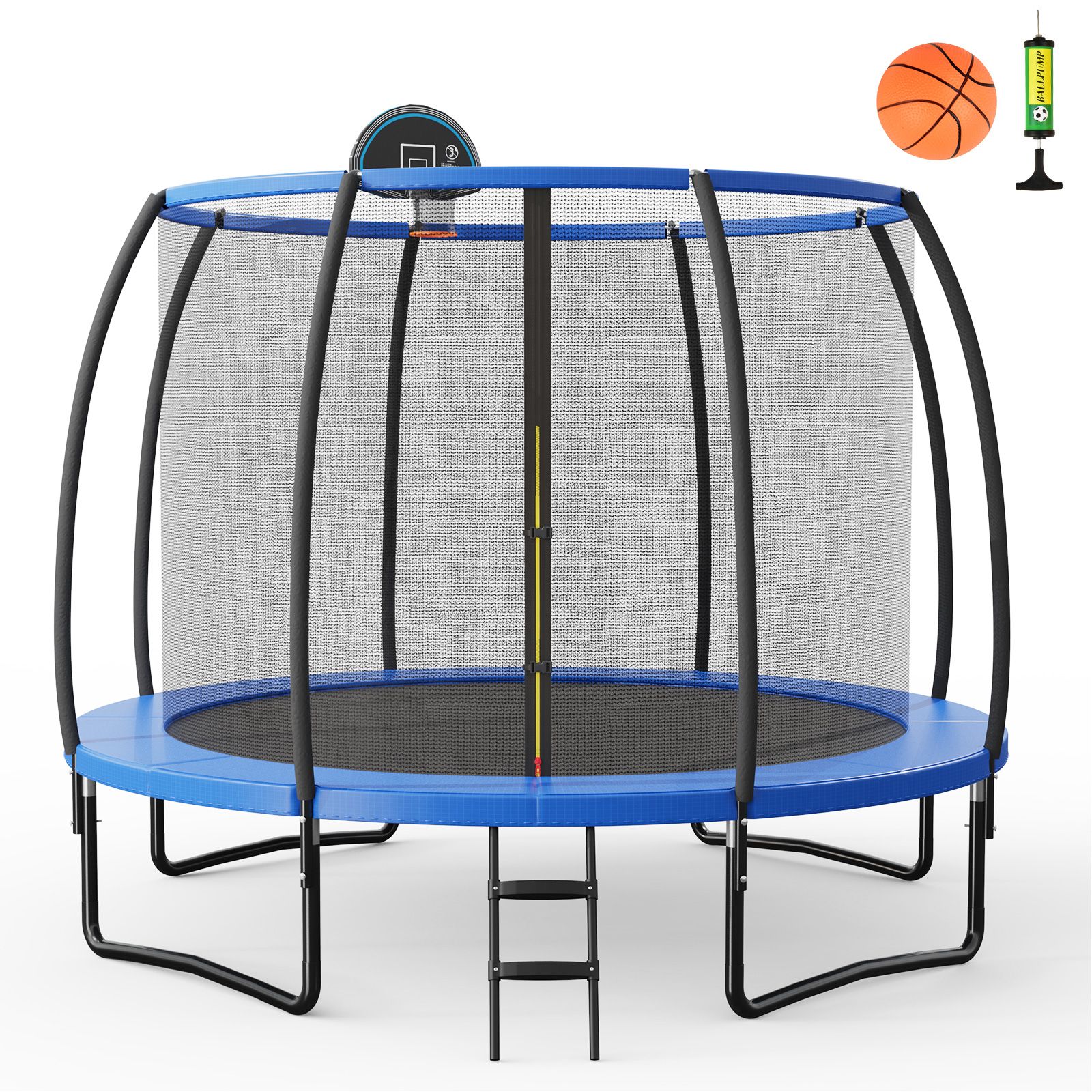 12FT Outdoor Trampoline with Basketball Hoop and Enclosure Net