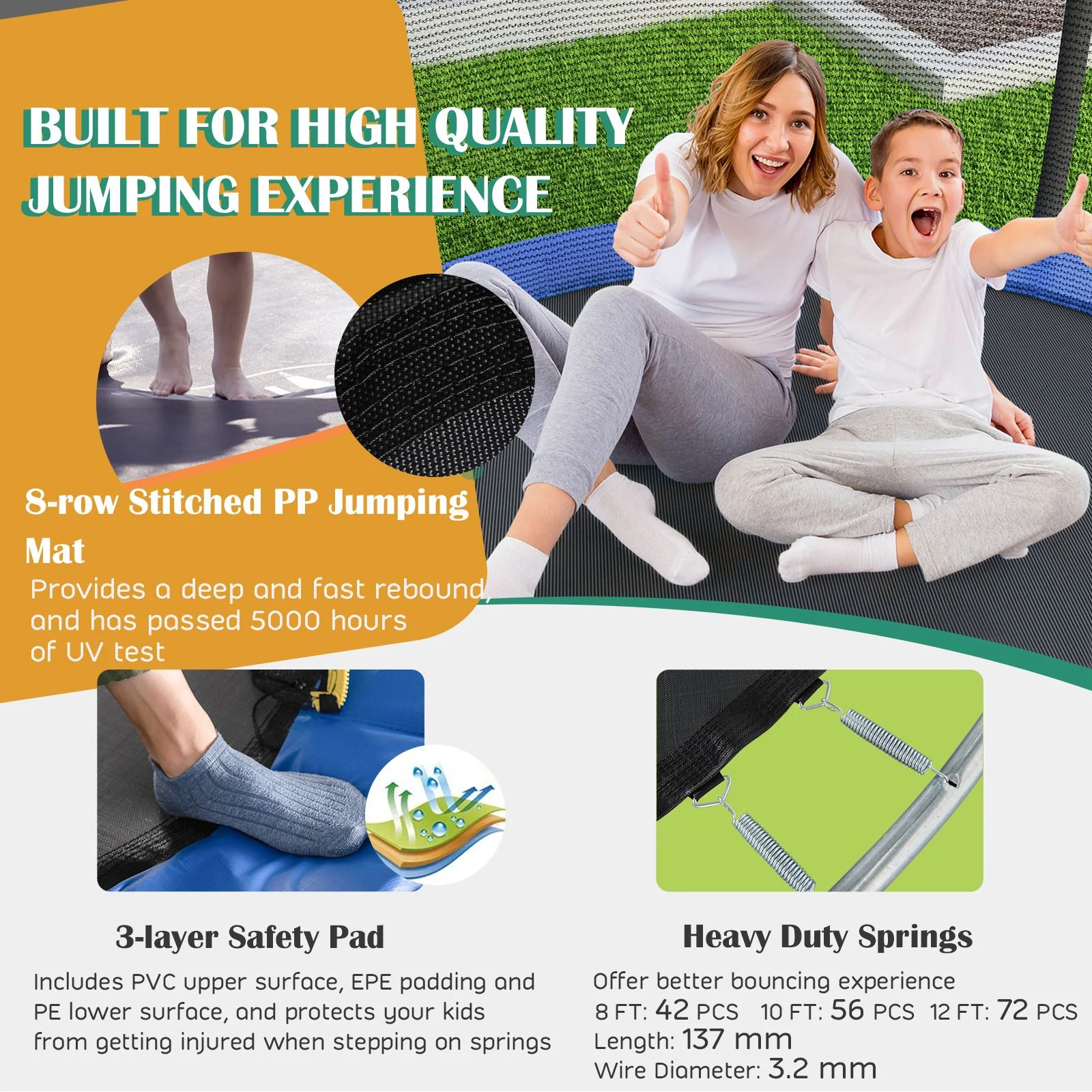 12FT Outdoor Trampoline with Basketball Hoop and Enclosure Net - Image 10