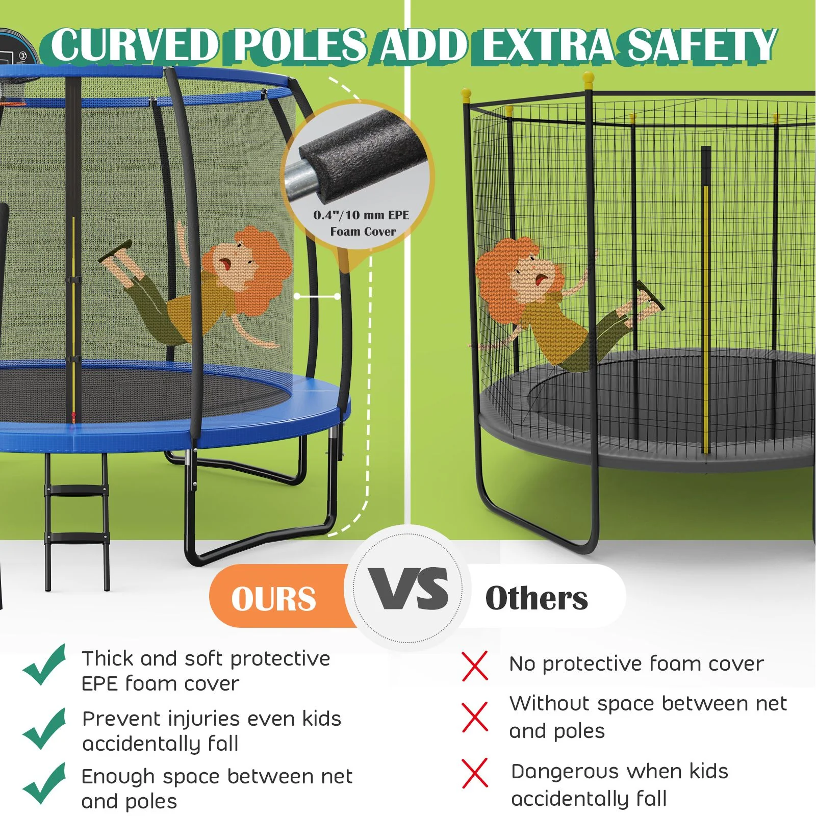 12FT Outdoor Trampoline with Basketball Hoop and Enclosure Net - Image 5
