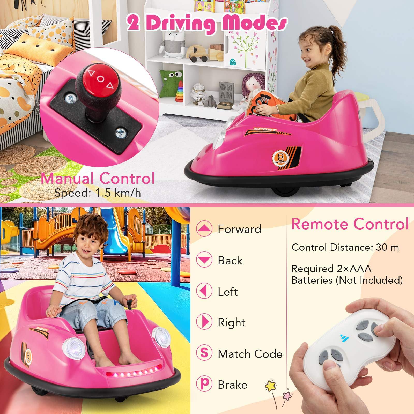 12V Electric Kids Ride on Bumper Car with Remote Control for Toddlers 2-5 Years Old - Image 3