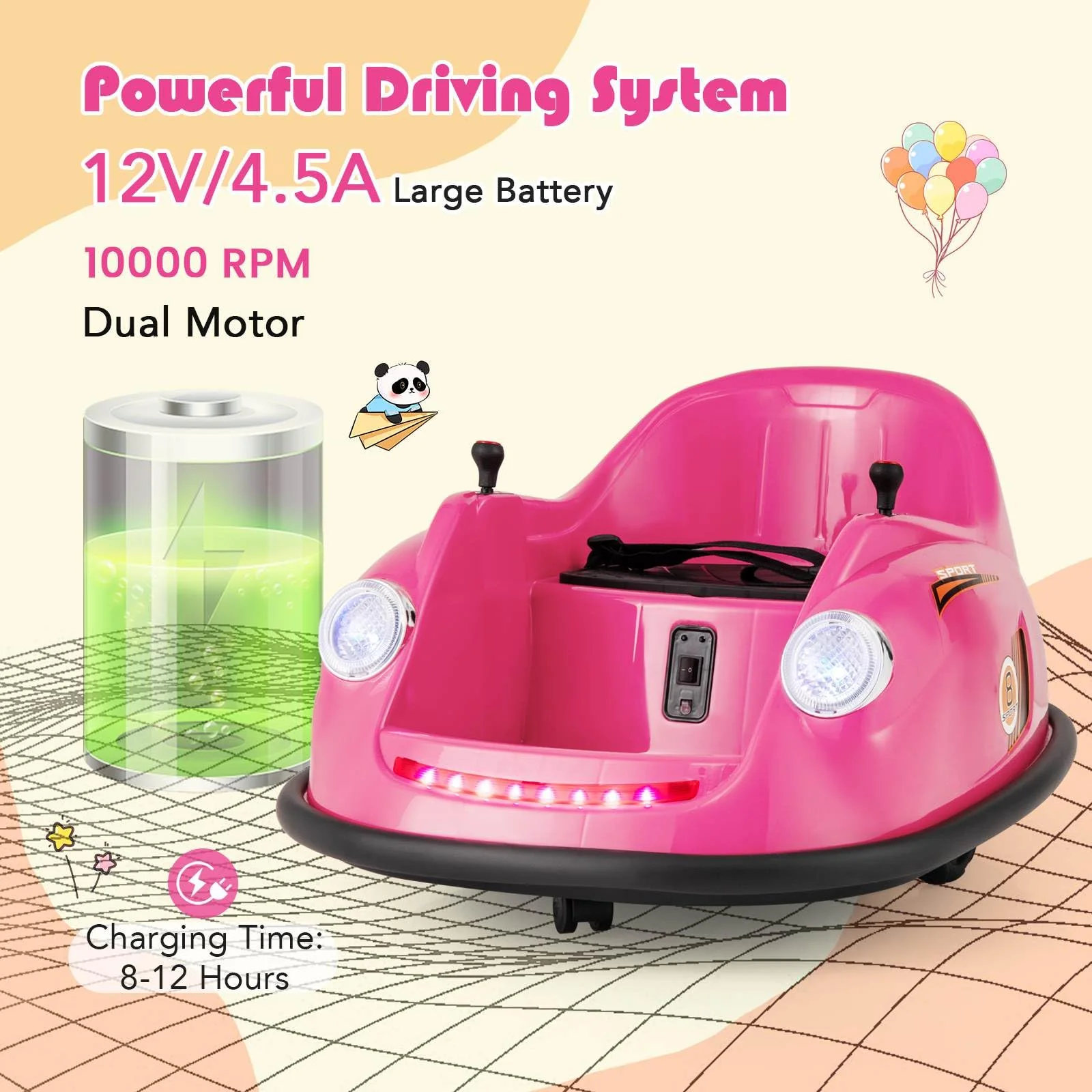 12V Electric Kids Ride on Bumper Car with Remote Control for Toddlers 2-5 Years Old - Image 7