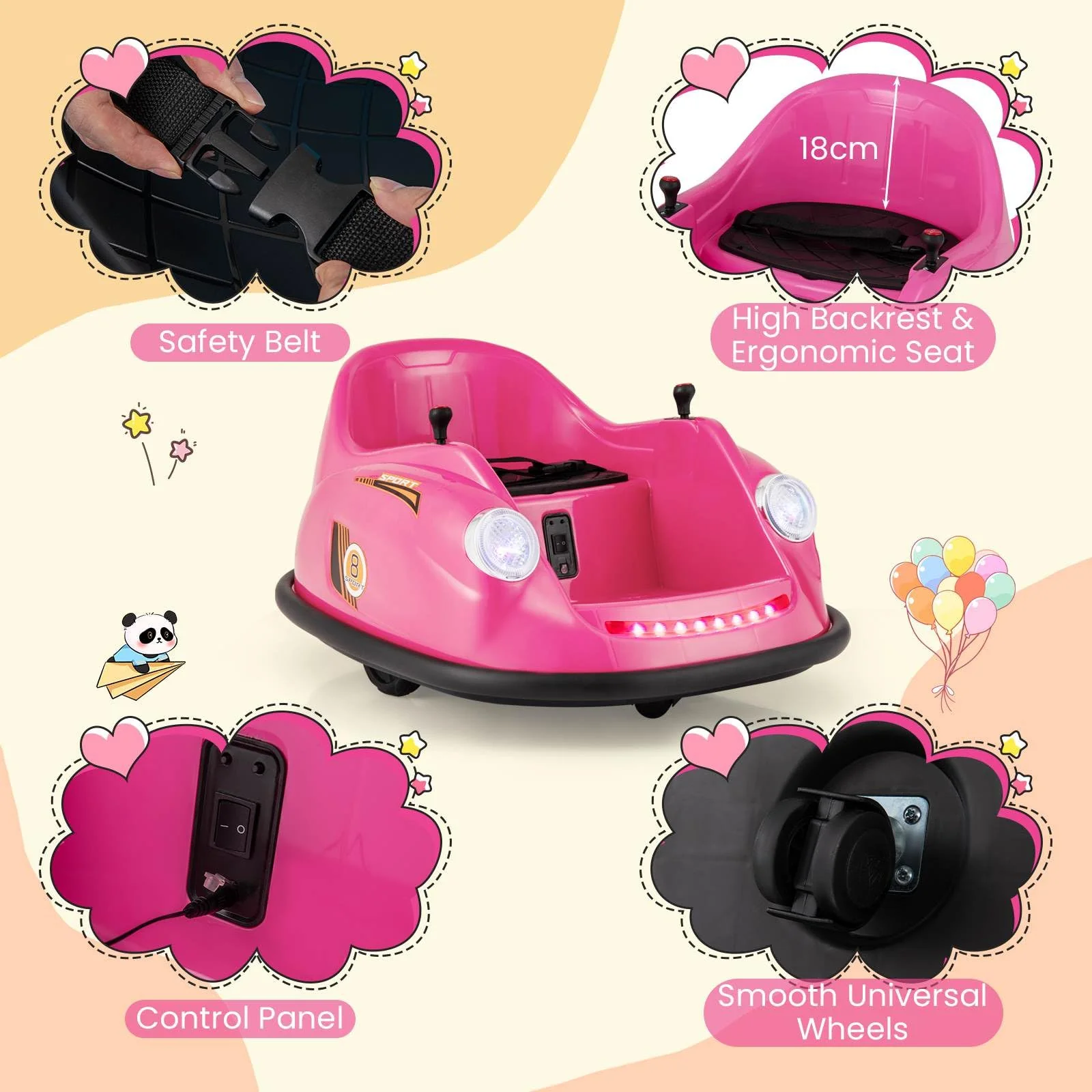 12V Electric Kids Ride on Bumper Car with Remote Control for Toddlers 2-5 Years Old - Image 8