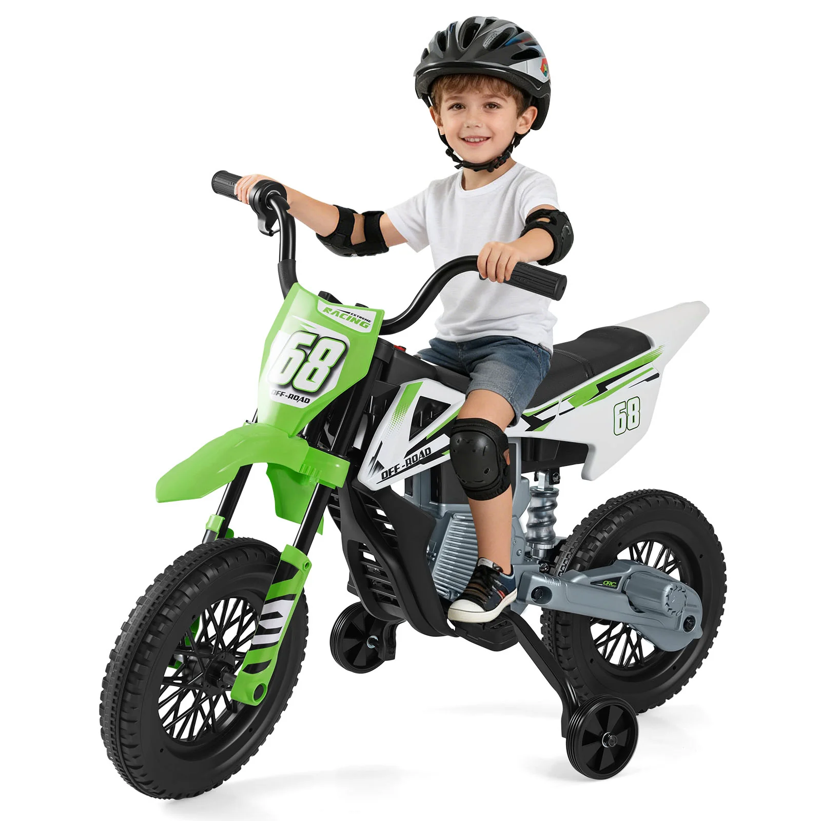 12V Kids Motorcycle with Training Wheels and Spring Suspension - Image 11
