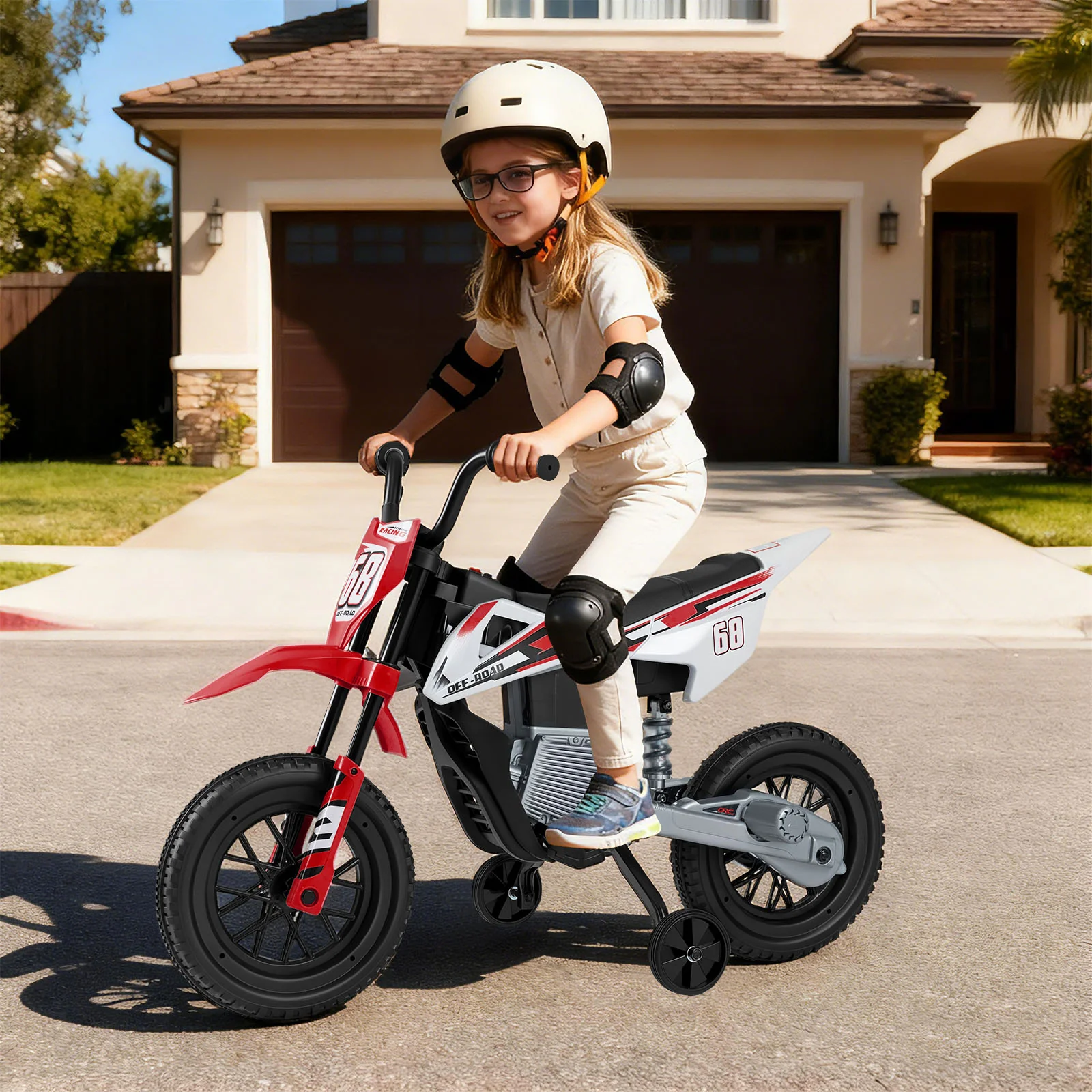 12V Kids Motorcycle with Training Wheels and Spring Suspension - Image 2