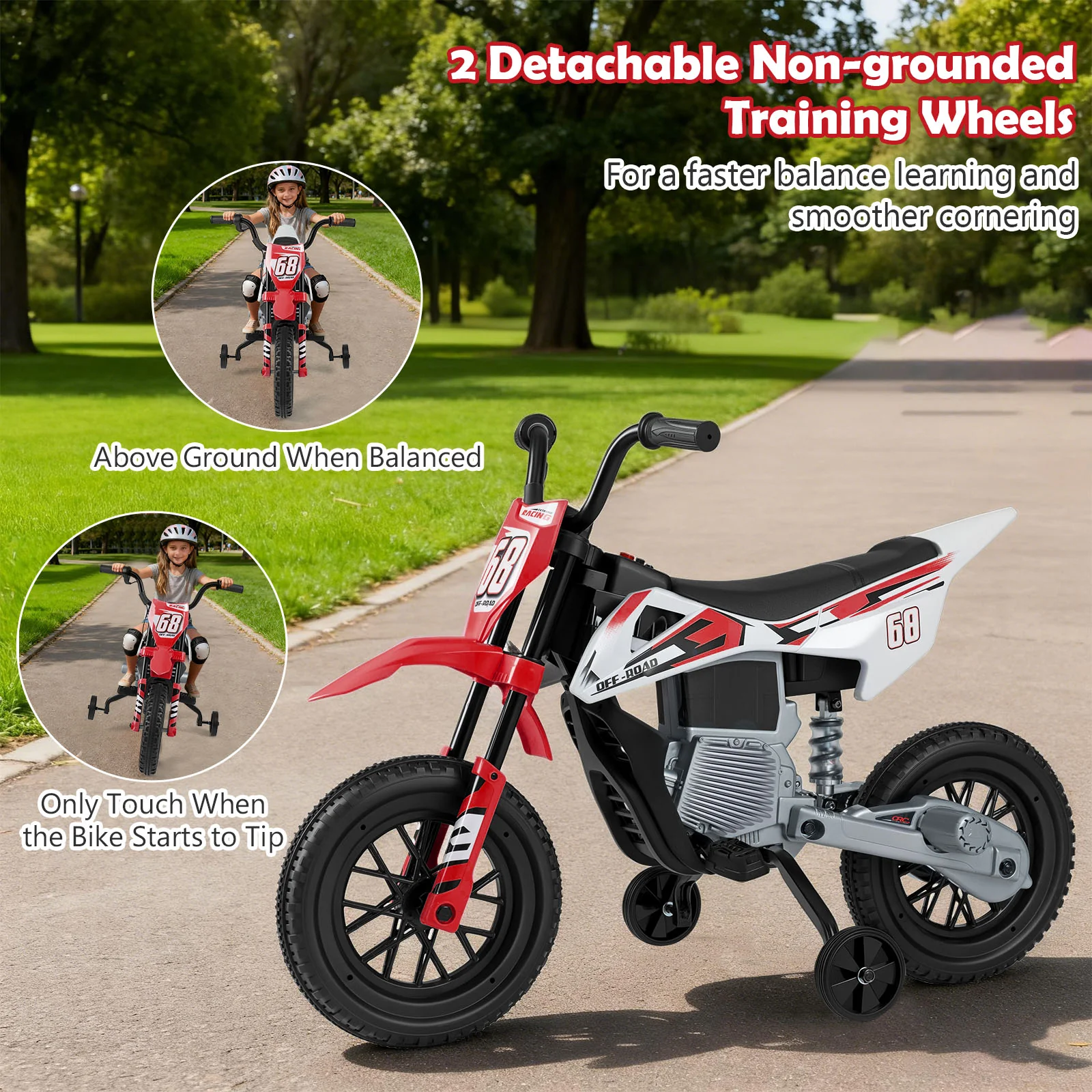 12V Kids Motorcycle with Training Wheels and Spring Suspension - Image 3