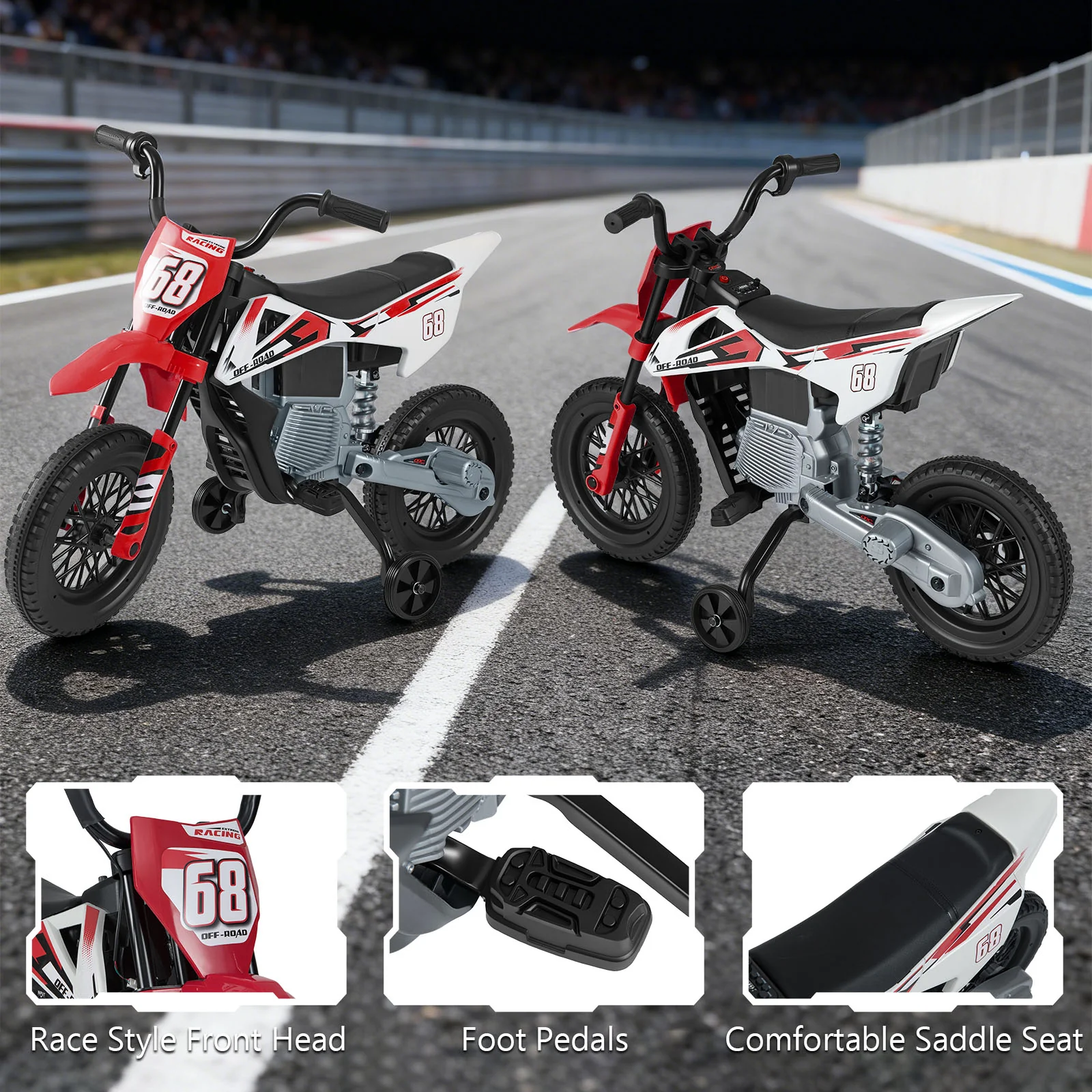 12V Kids Motorcycle with Training Wheels and Spring Suspension - Image 7