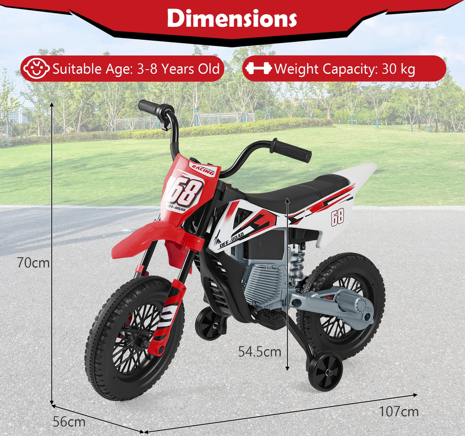 12V Kids Motorcycle with Training Wheels and Spring Suspension - Image 9