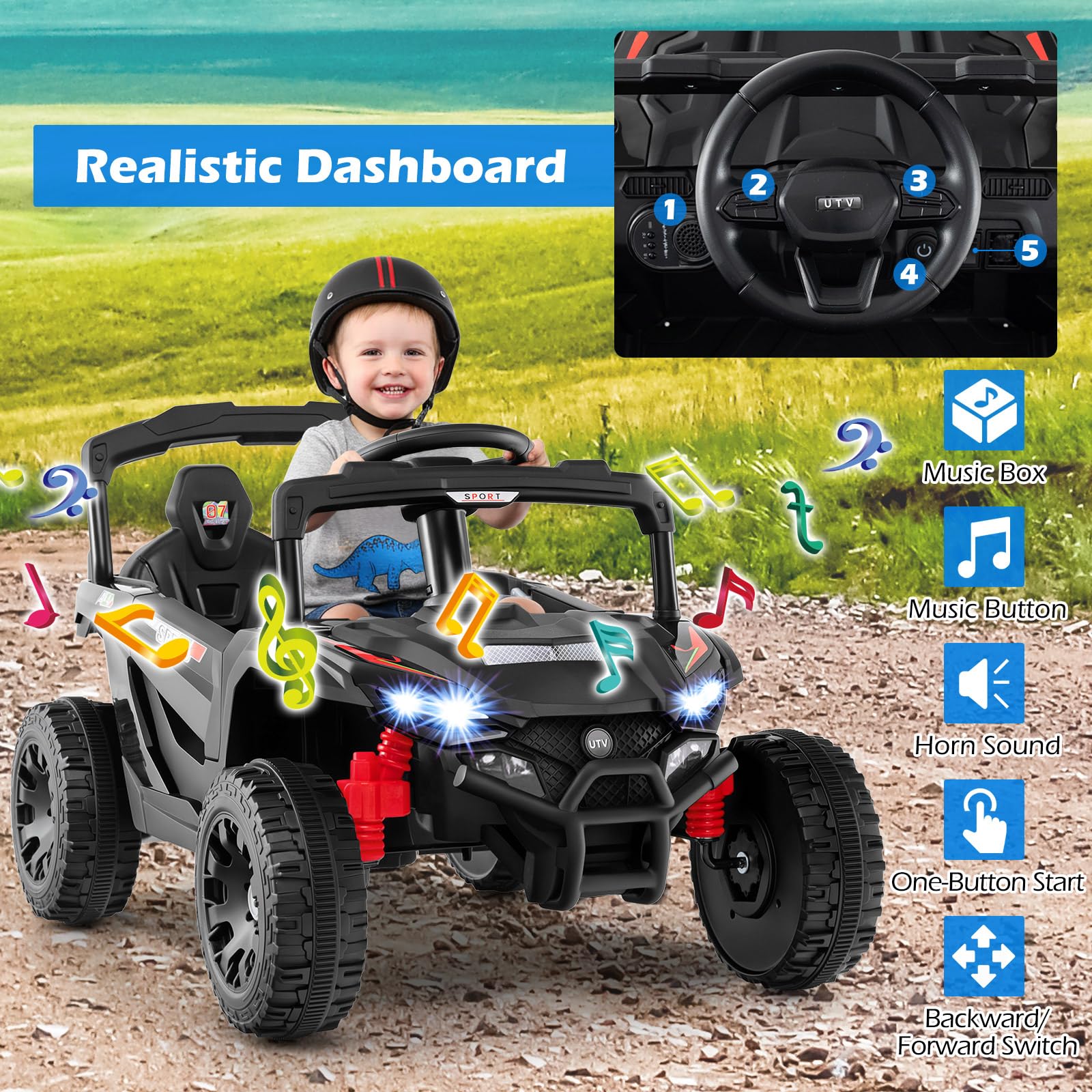 12V Kids Ride On Car, Electric UTV Truck with Remote Control - Image 5