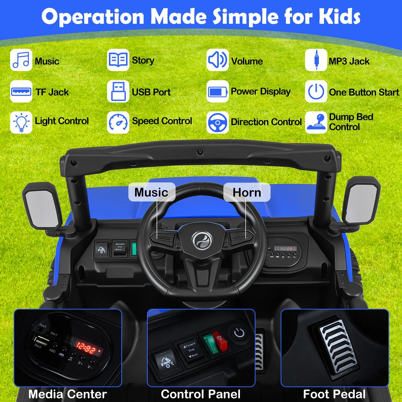12V Ride on Dump Truck, Ride on Car with Electric Dump Bed - Image 5