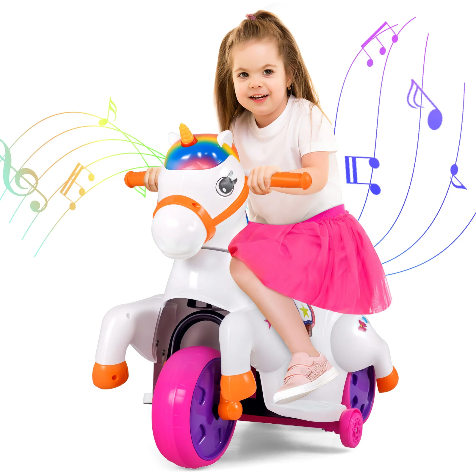 12V Unicorn Ride on Motorcycle Toy Kids Ride on Car Pony with Training Wheels - Image 11