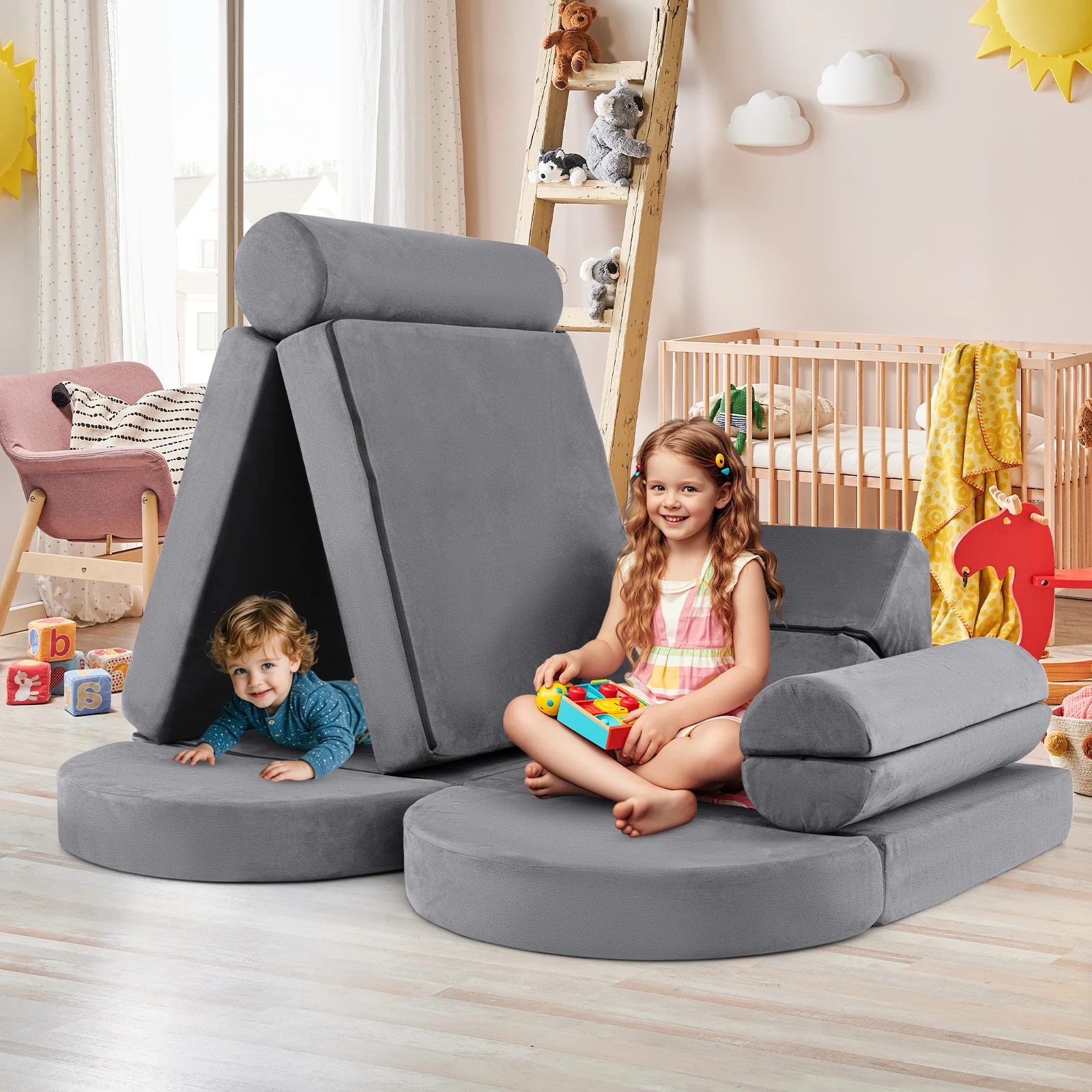 13 PCS Modular Kids Play Couch, Versatile Toddler Sectional Sofa Set for Nursery Playroom Bedroom Living Room - Image 2