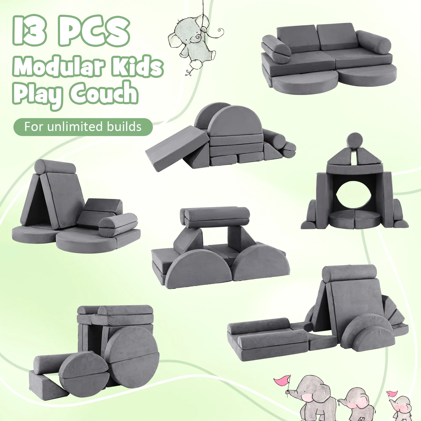 13 PCS Modular Kids Play Couch, Versatile Toddler Sectional Sofa Set for Nursery Playroom Bedroom Living Room - Image 4