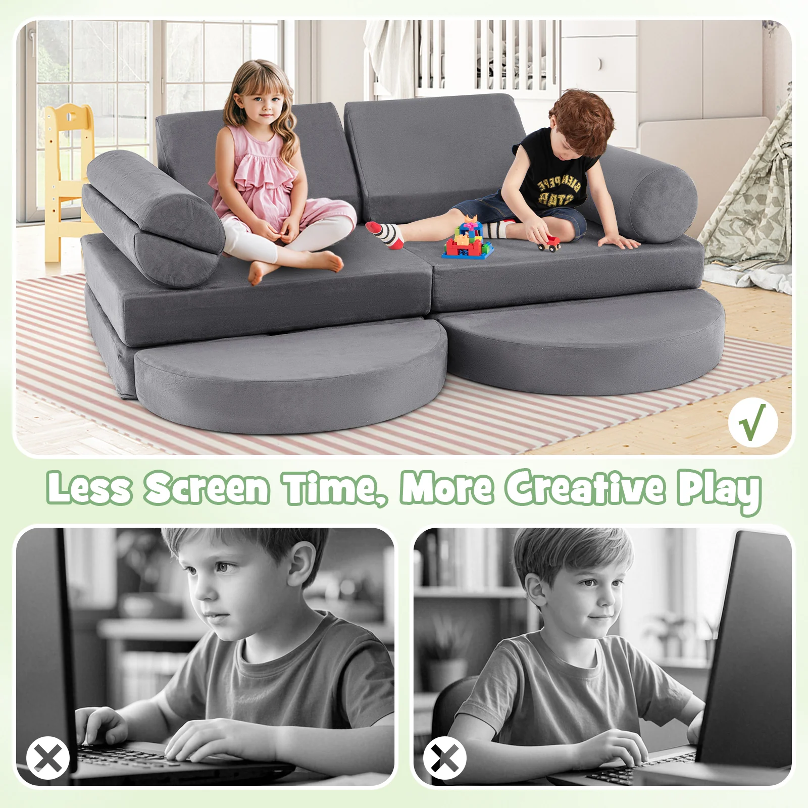 13 PCS Modular Kids Play Couch, Versatile Toddler Sectional Sofa Set for Nursery Playroom Bedroom Living Room - Image 8