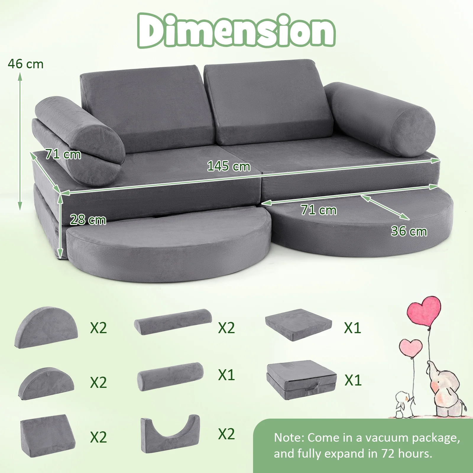 13 PCS Modular Kids Play Couch, Versatile Toddler Sectional Sofa Set for Nursery Playroom Bedroom Living Room - Image 9