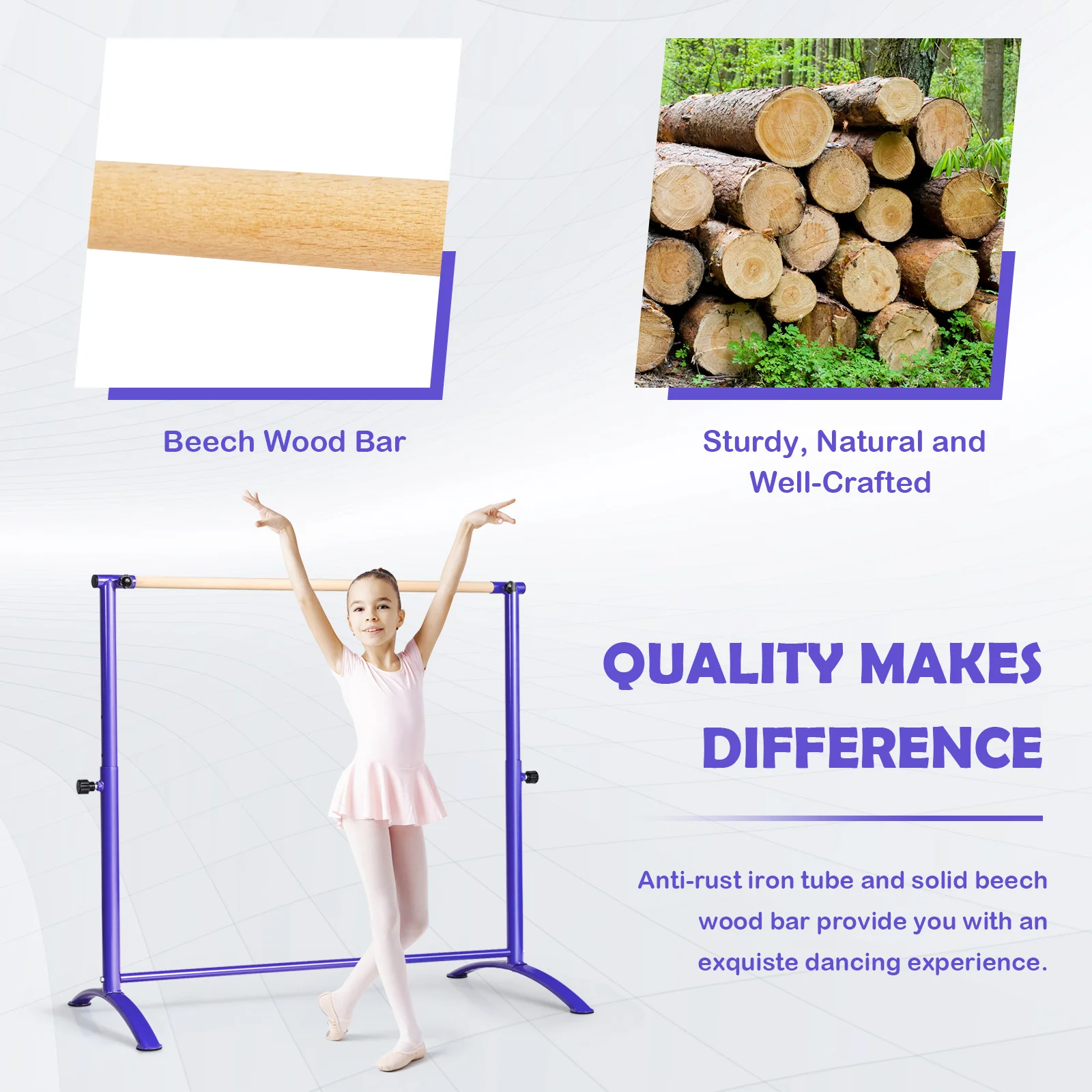 130 cm Ballet Barre Bar, Freestanding Dancing Bar W/ 4-Position Adjustable Height - Image 4