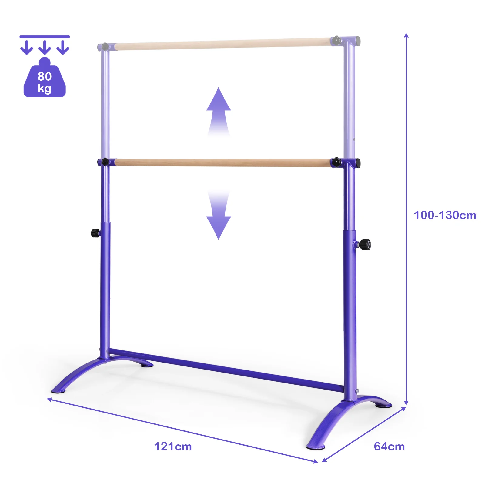 130 cm Ballet Barre Bar, Freestanding Dancing Bar W/ 4-Position Adjustable Height - Image 9
