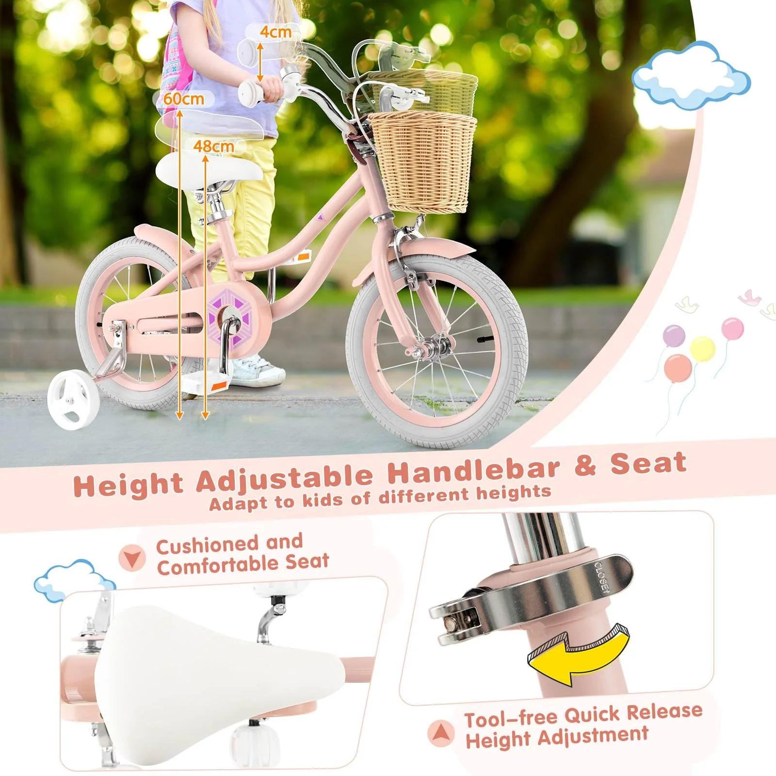 14”/16” Kid’s Bike with Training Wheels, Bicycle for 3-5/4-7 Years Old - Image 3