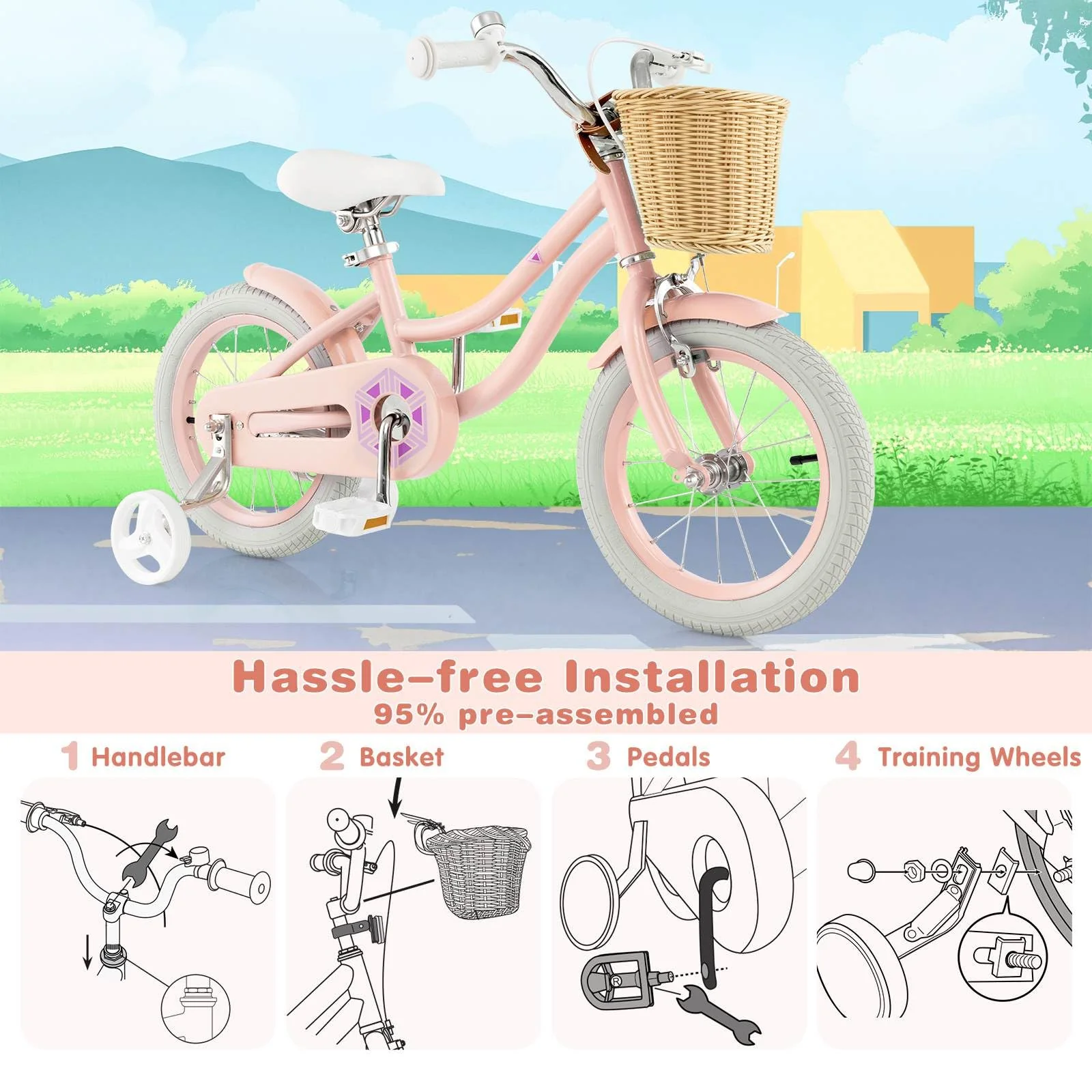 14”/16” Kid’s Bike with Training Wheels, Bicycle for 3-5/4-7 Years Old - Image 5