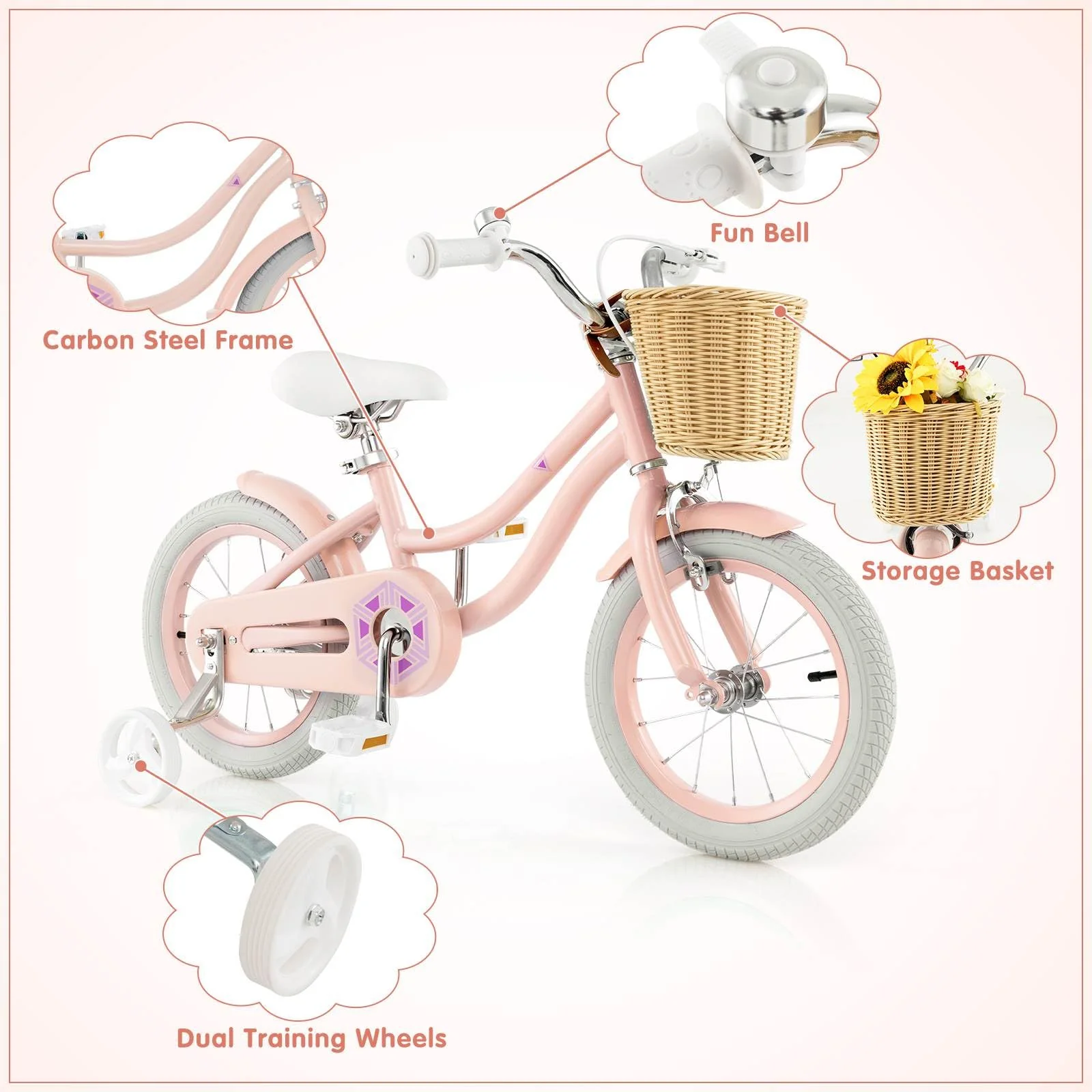 14”/16” Kid’s Bike with Training Wheels, Bicycle for 3-5/4-7 Years Old - Image 7