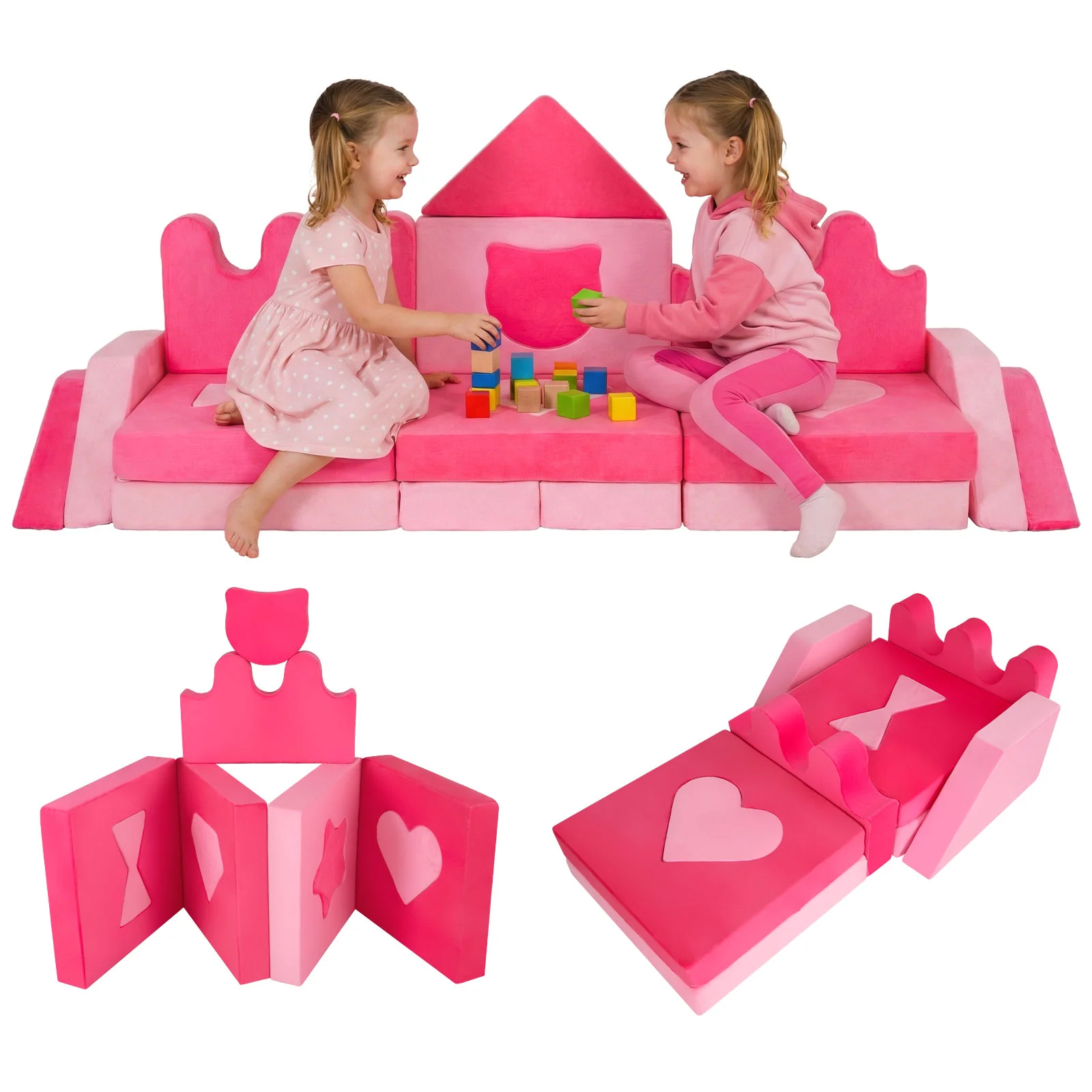 14 Piece Kids Play Couch w/High-Density Sponge & Detachable Covers  for Kids 3+ Years Old